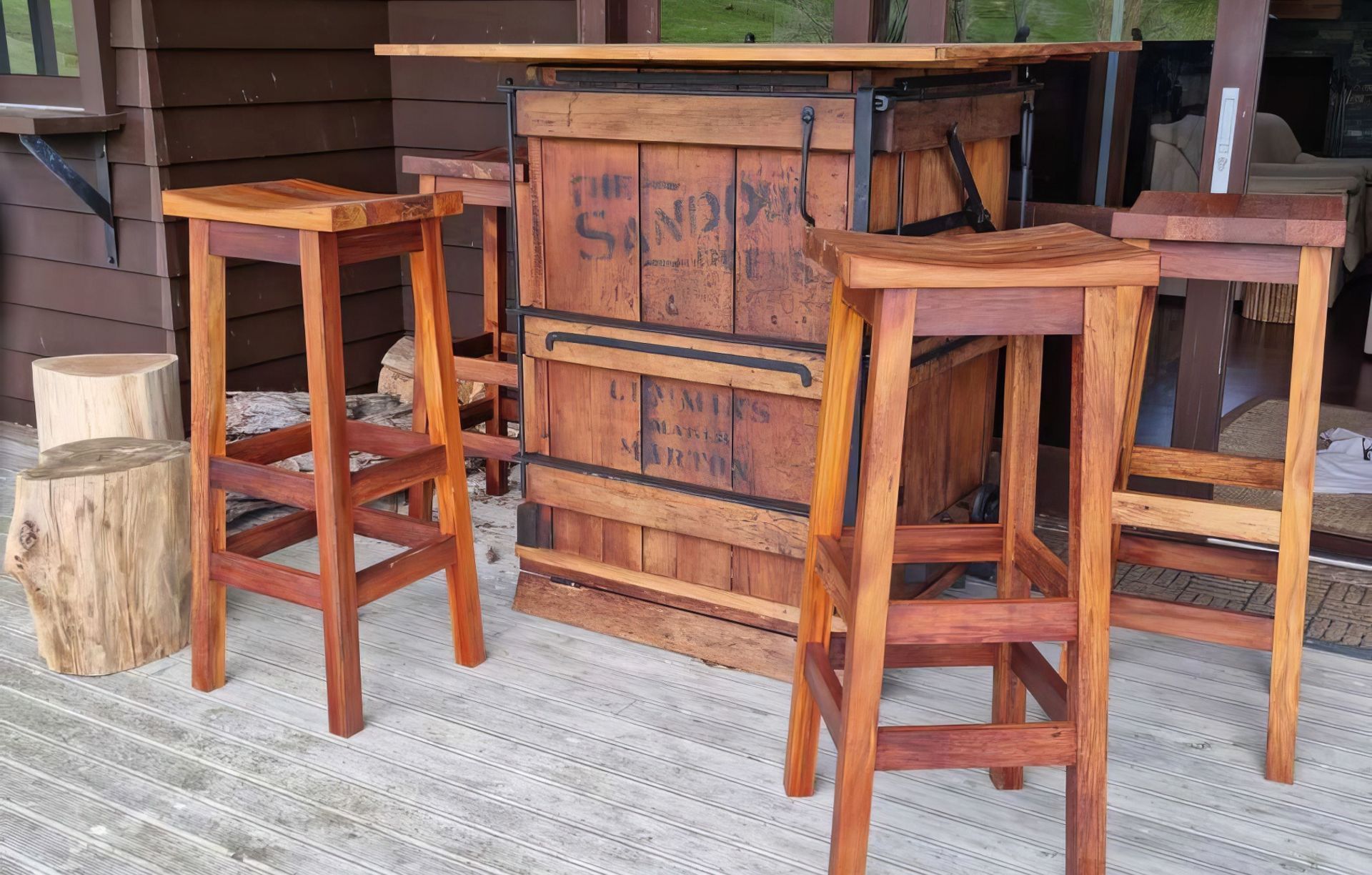 Wool Press Bar Leaner and Bar Stools