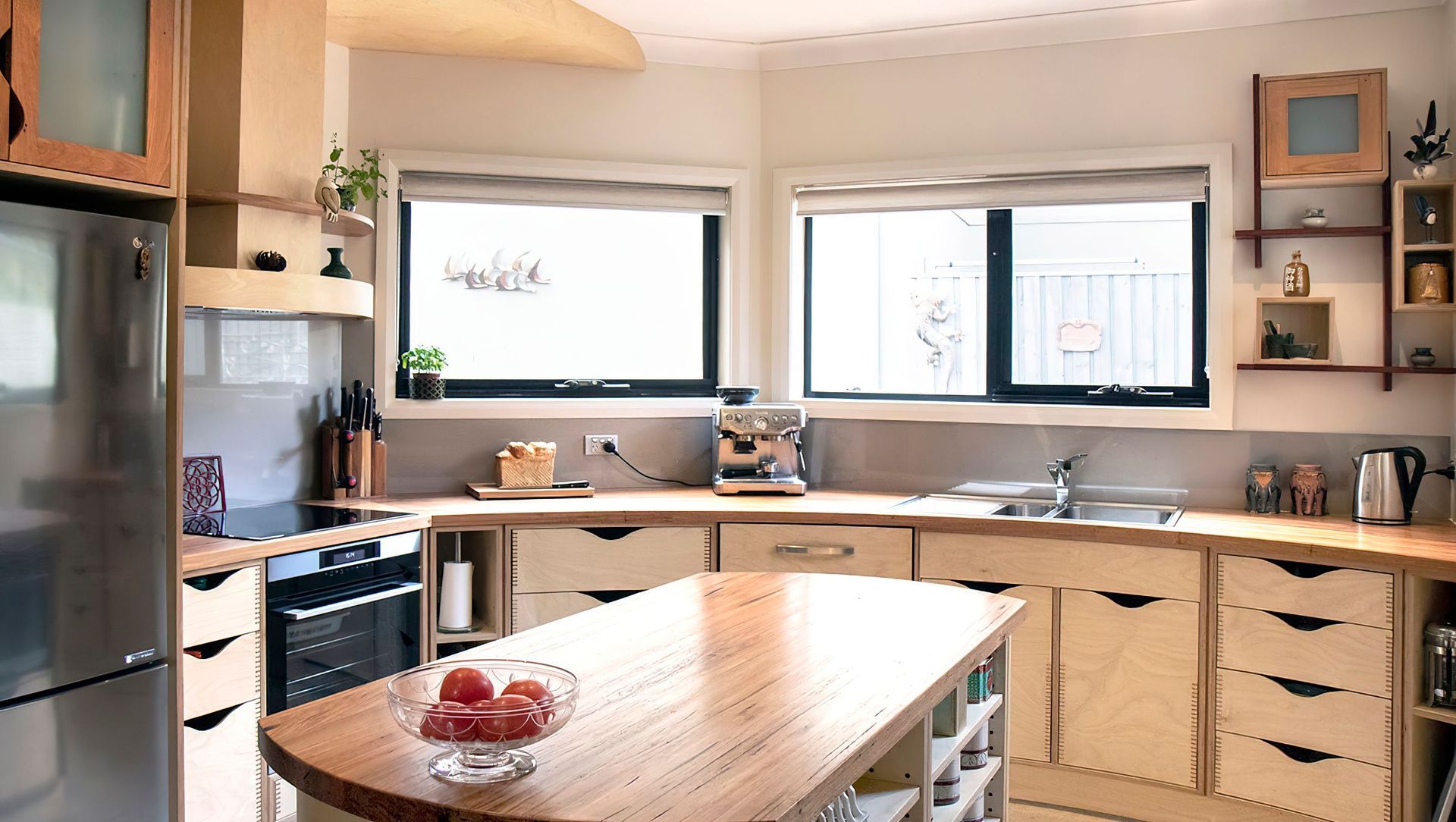 Plywood and Recycled Timber Curved Kitchen banner