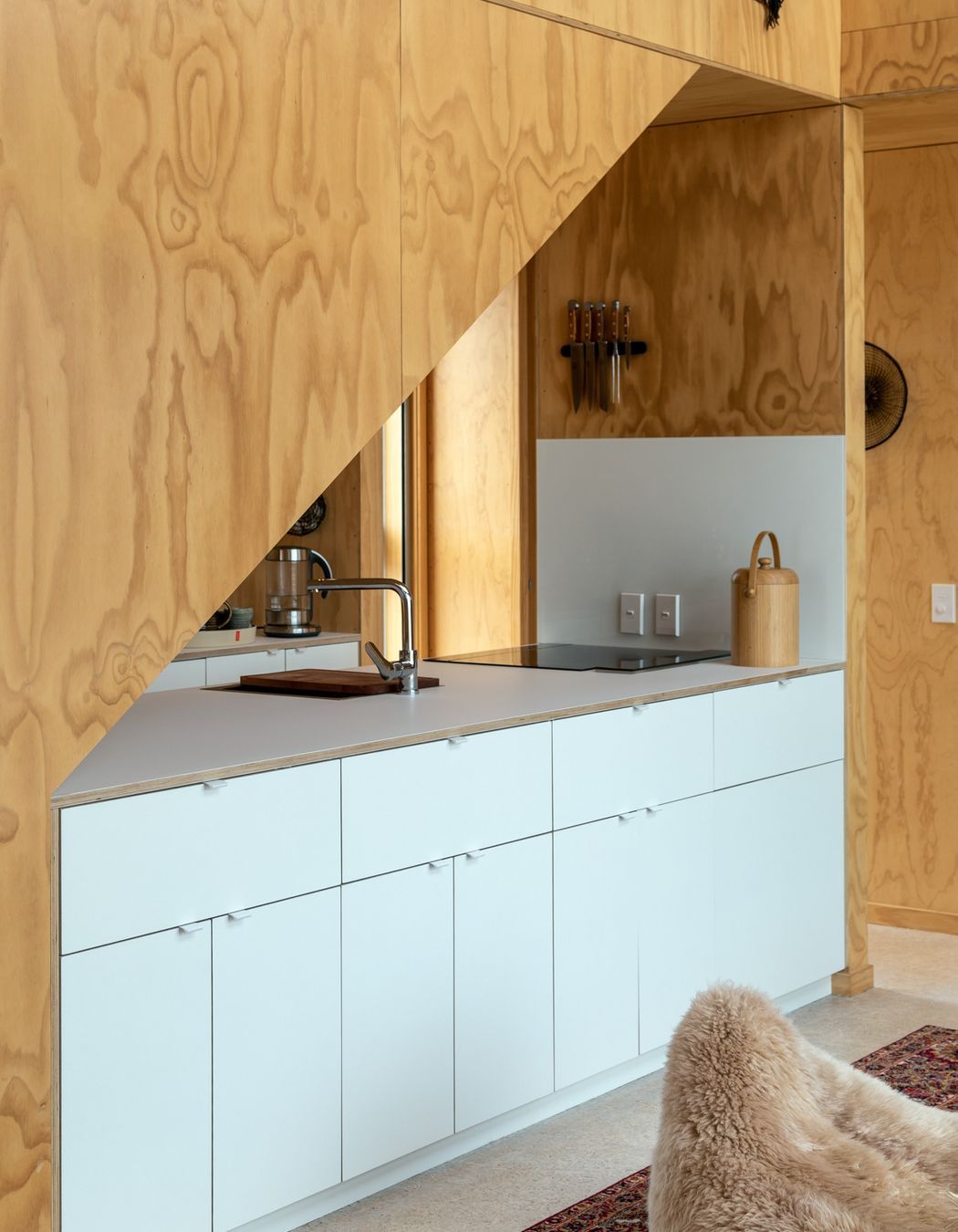 Trending ply cabinetry features Hettich’s soft-closing Sensys hinges and InnoTech Atira drawers.