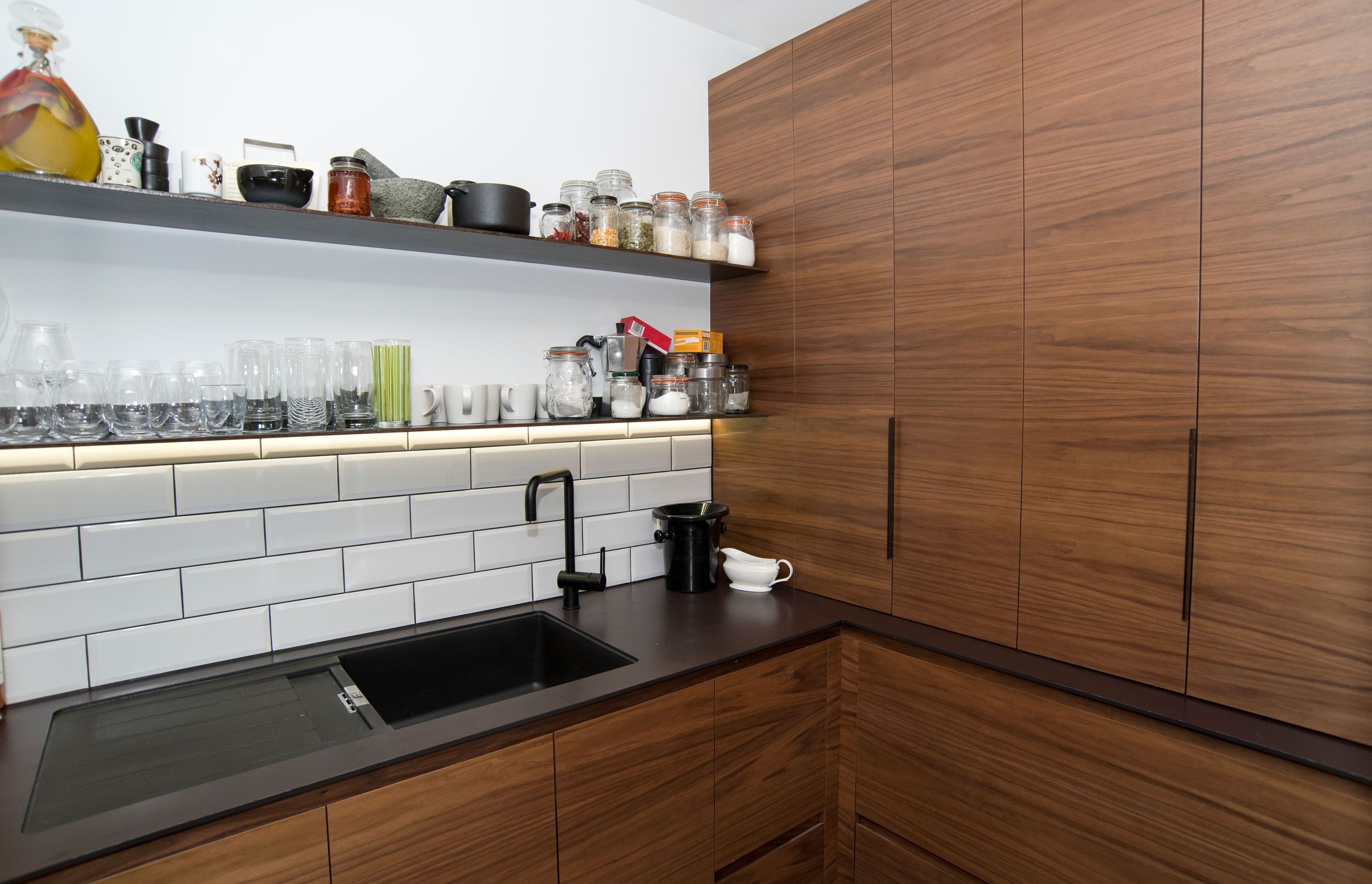 Bestwood Natural Veneer, American Walnut, Crown Cut. Design & Joinery by Bays Joinery, Nelson.