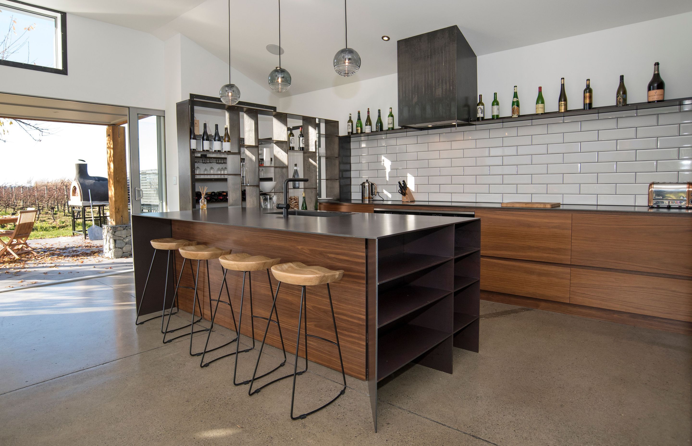 Bestwood Natural Veneer, American Walnut, Crown Cut. Design & Joinery by Bays Joinery, Nelson.