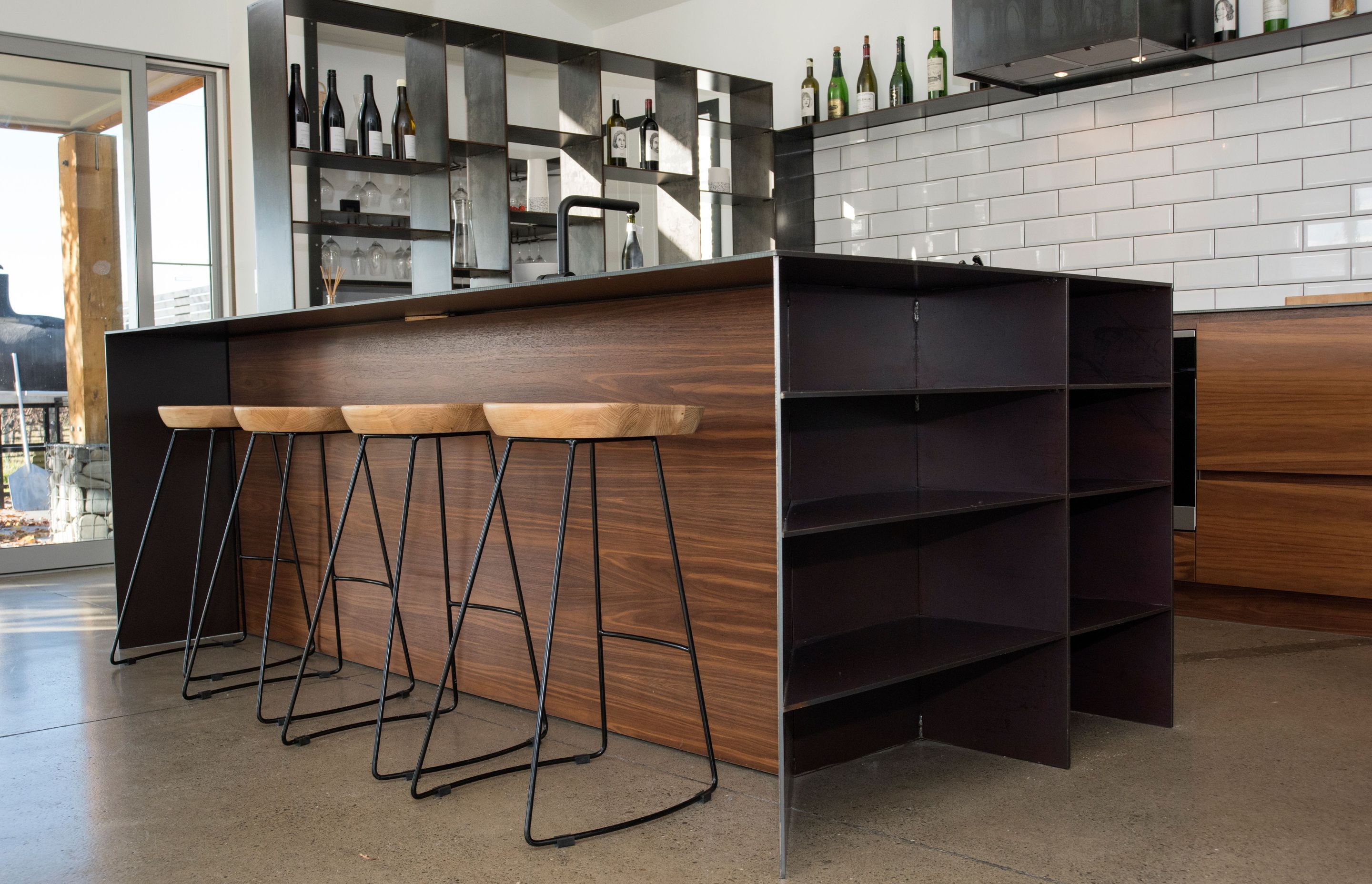 Bestwood Natural Veneer, American Walnut, Crown Cut. Design & Joinery by Bays Joinery, Nelson.