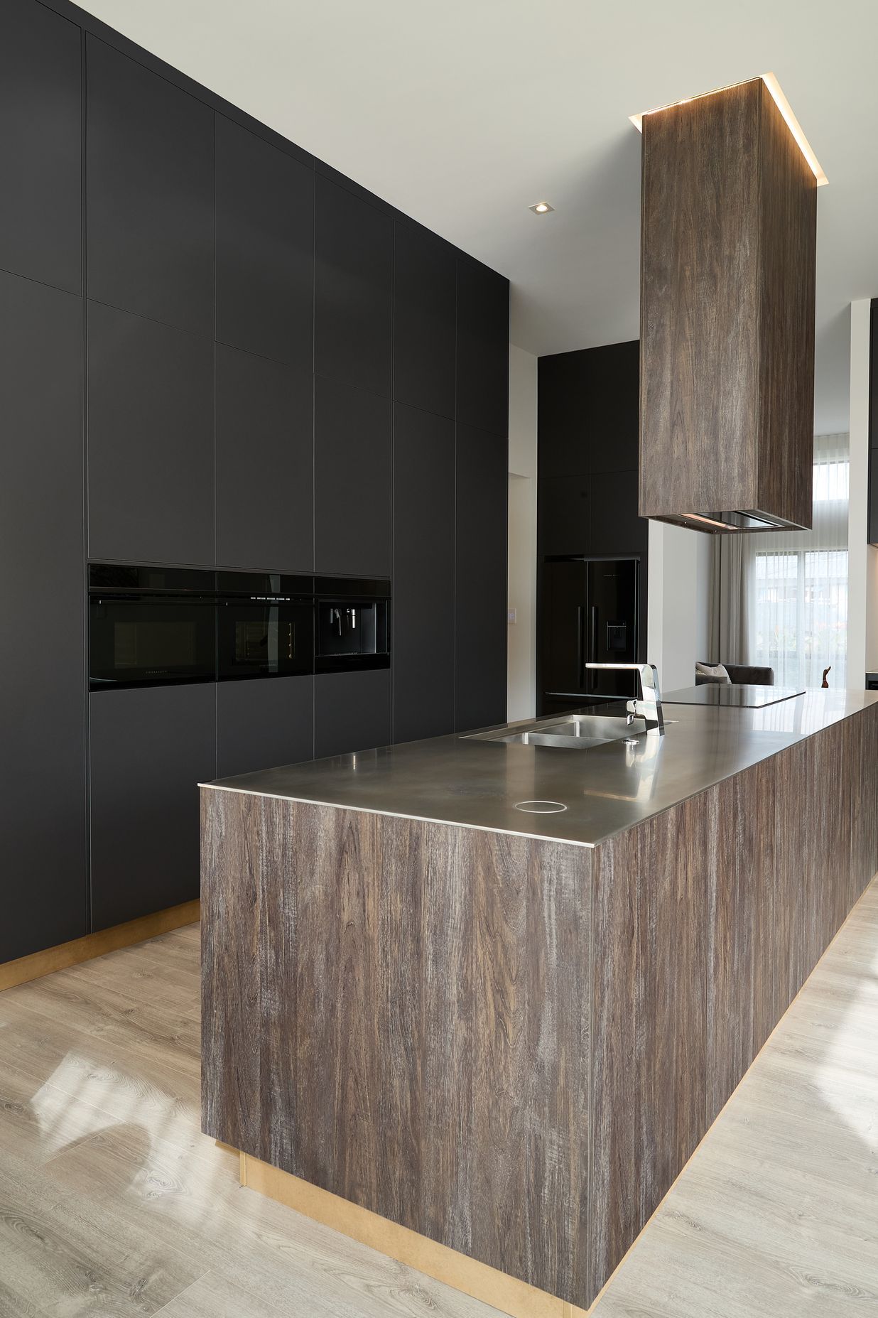 Bestwood Melamine Blackened Teak, Carbon and Alchemy. Design by Isla Ross, Interior Fittings Ltd