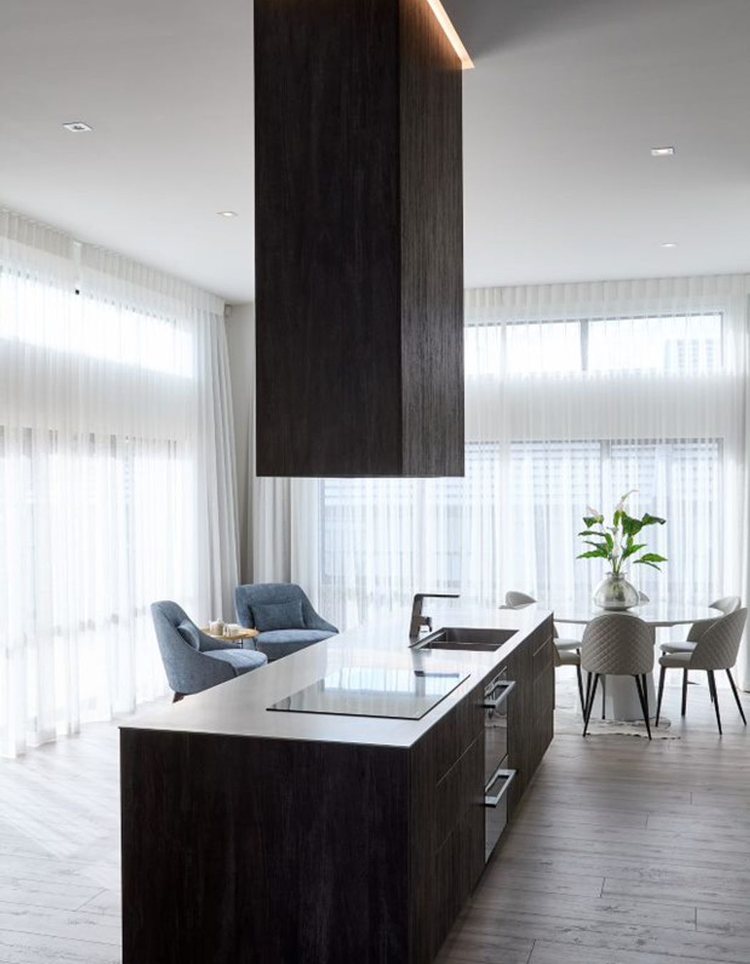 Bestwood Melamine Blackened Teak, Carbon and Alchemy. Design by Isla Ross, Interior Fittings Ltd