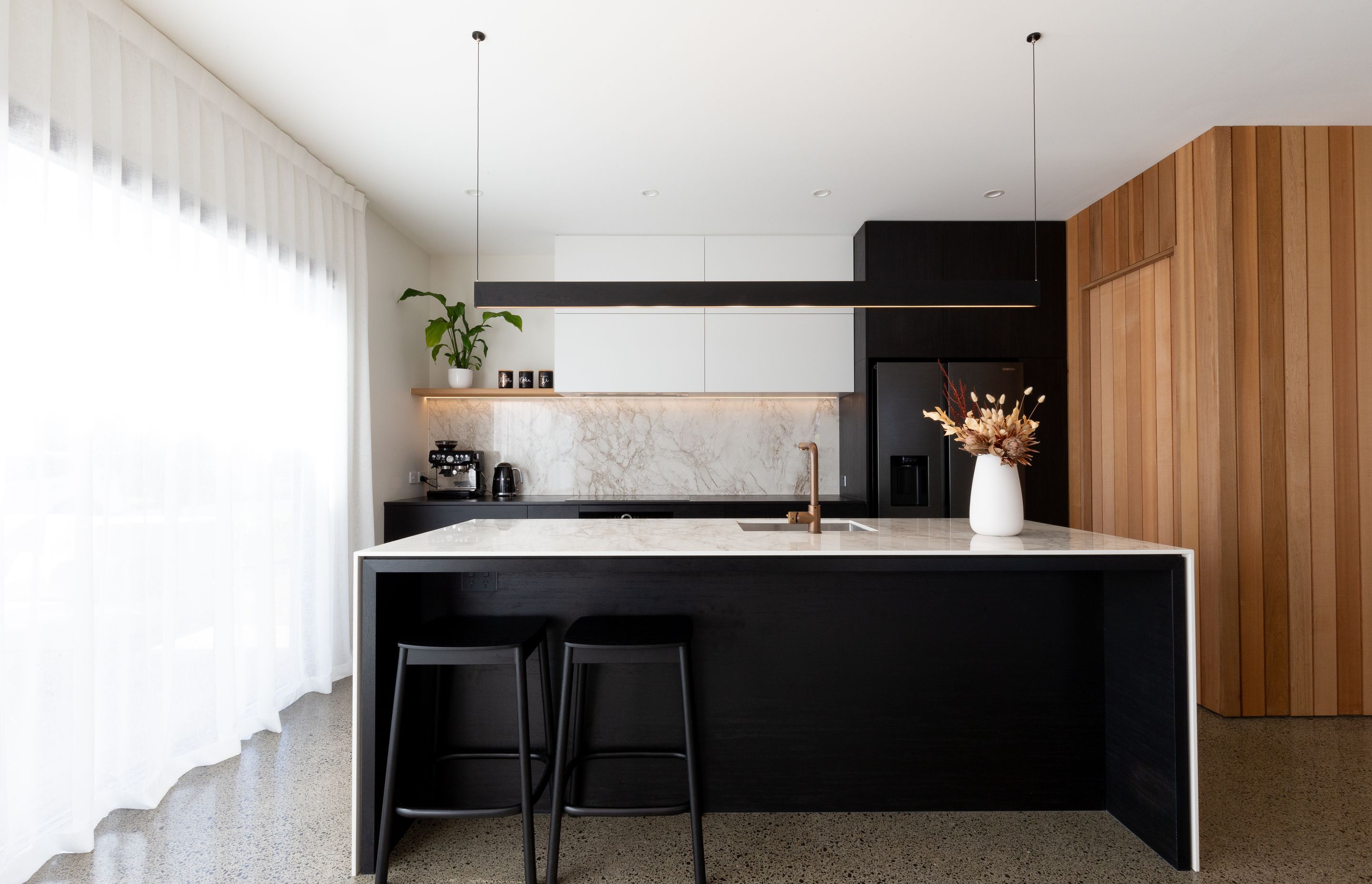 Bestwood Melamine, Black Timberland + Limestone. Design by Peta Davey, Yellowfox.