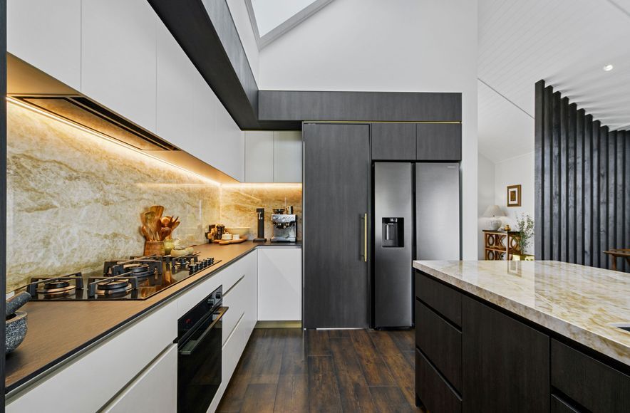 Dark Wood, Dekton, and Brass Details,  Waimauku