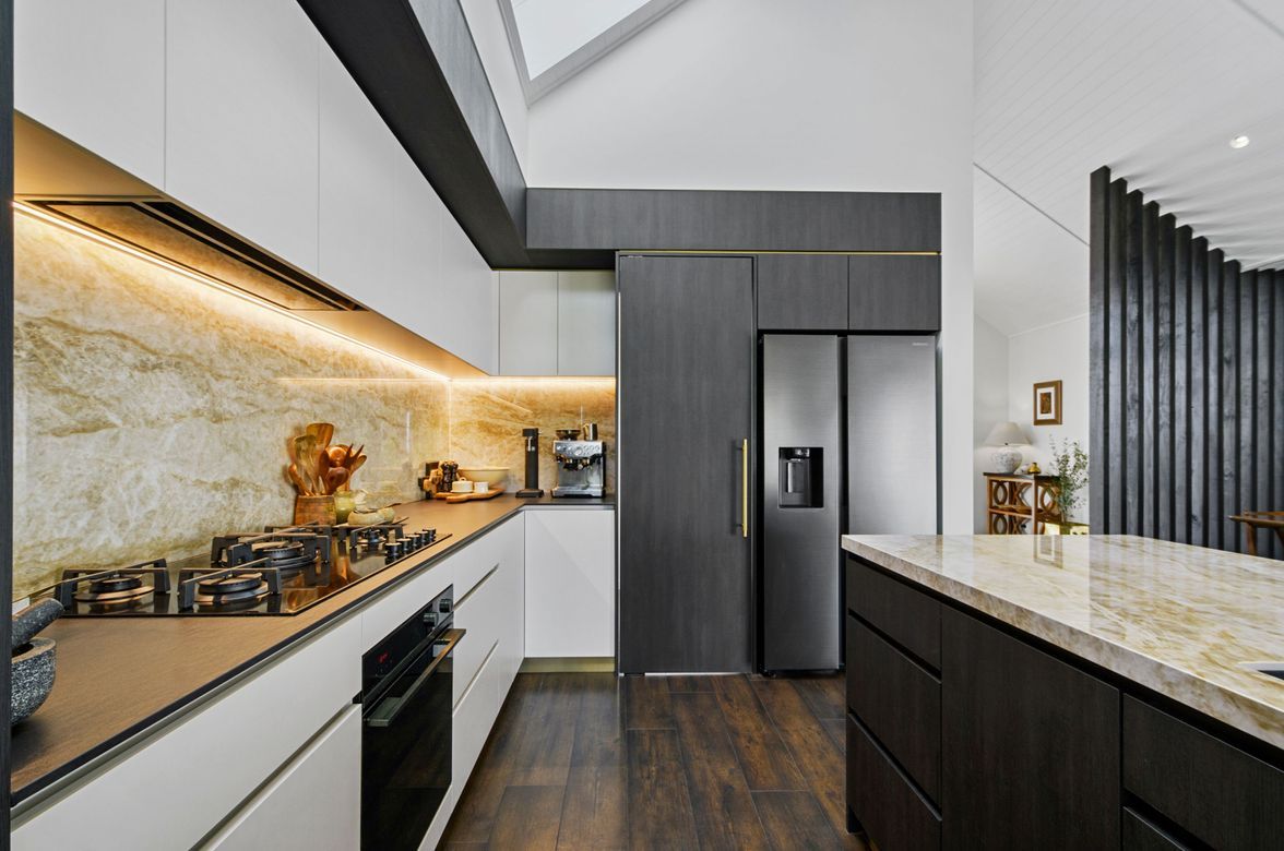 Dark Wood, Dekton, and Brass Details,  Waimauku