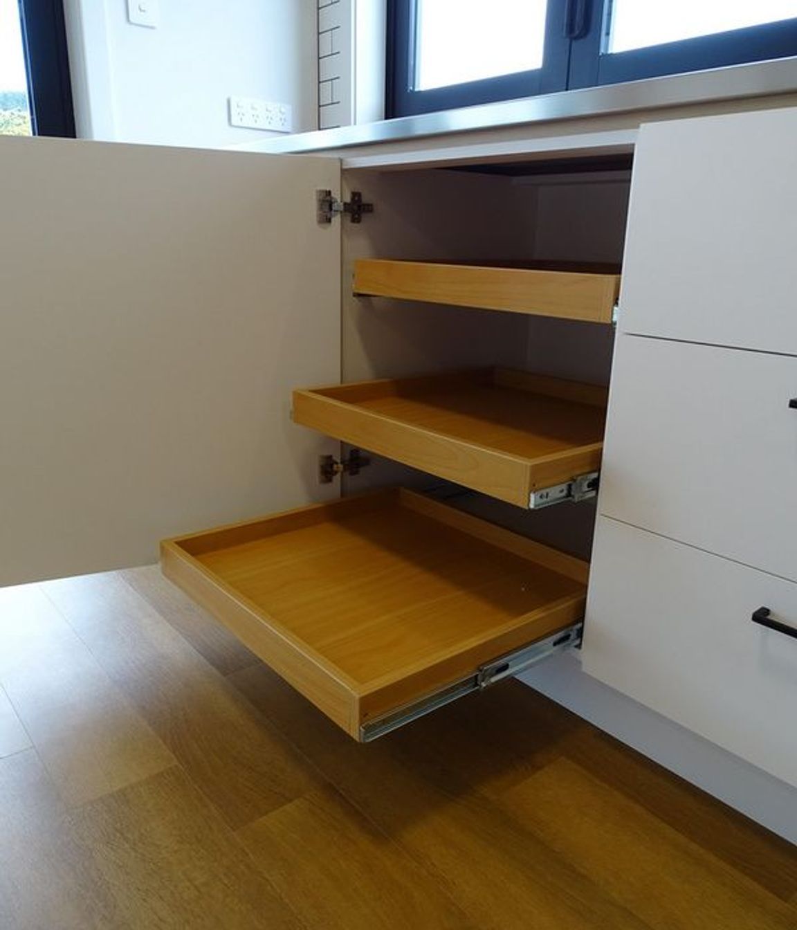 Here's the kitchen drawers sliding out
