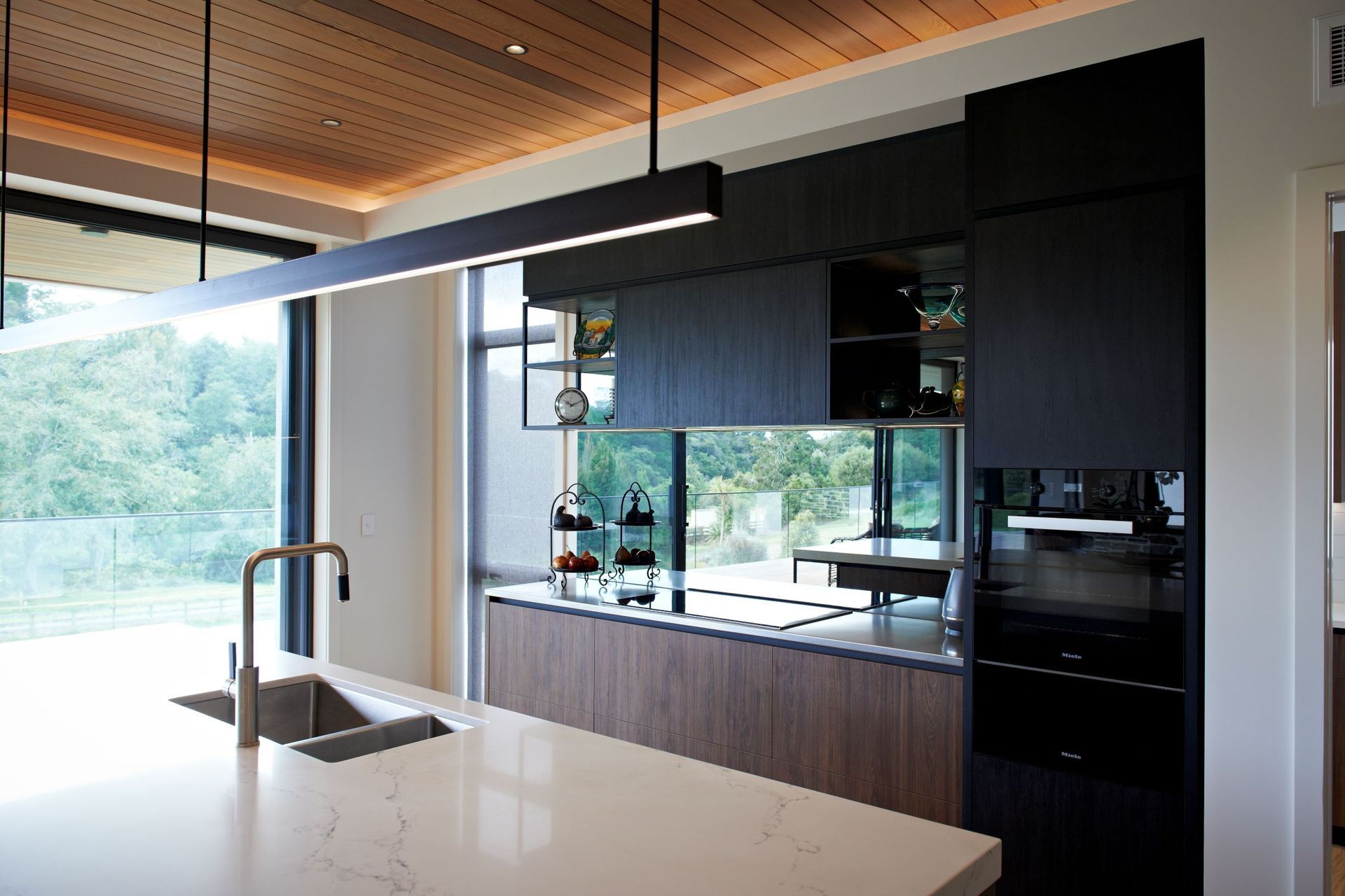 Prime Melamine, Black and Hickory Walnut - Timberland finish. Designed by Paula Waterhouse Design.