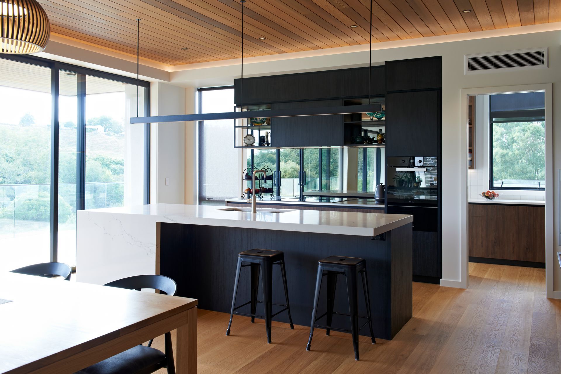 Prime Melamine, Black and Hickory Walnut - Timberland finish. Designed by Paula Waterhouse Design.