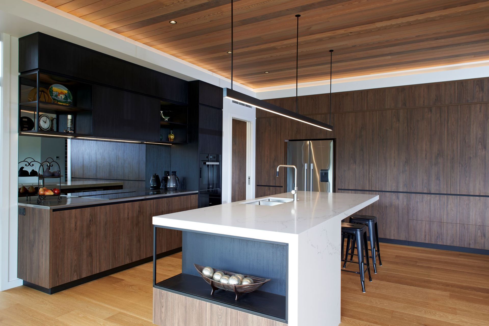 Prime Melamine, Black and Hickory Walnut - Timberland finish. Designed by Paula Waterhouse Design.