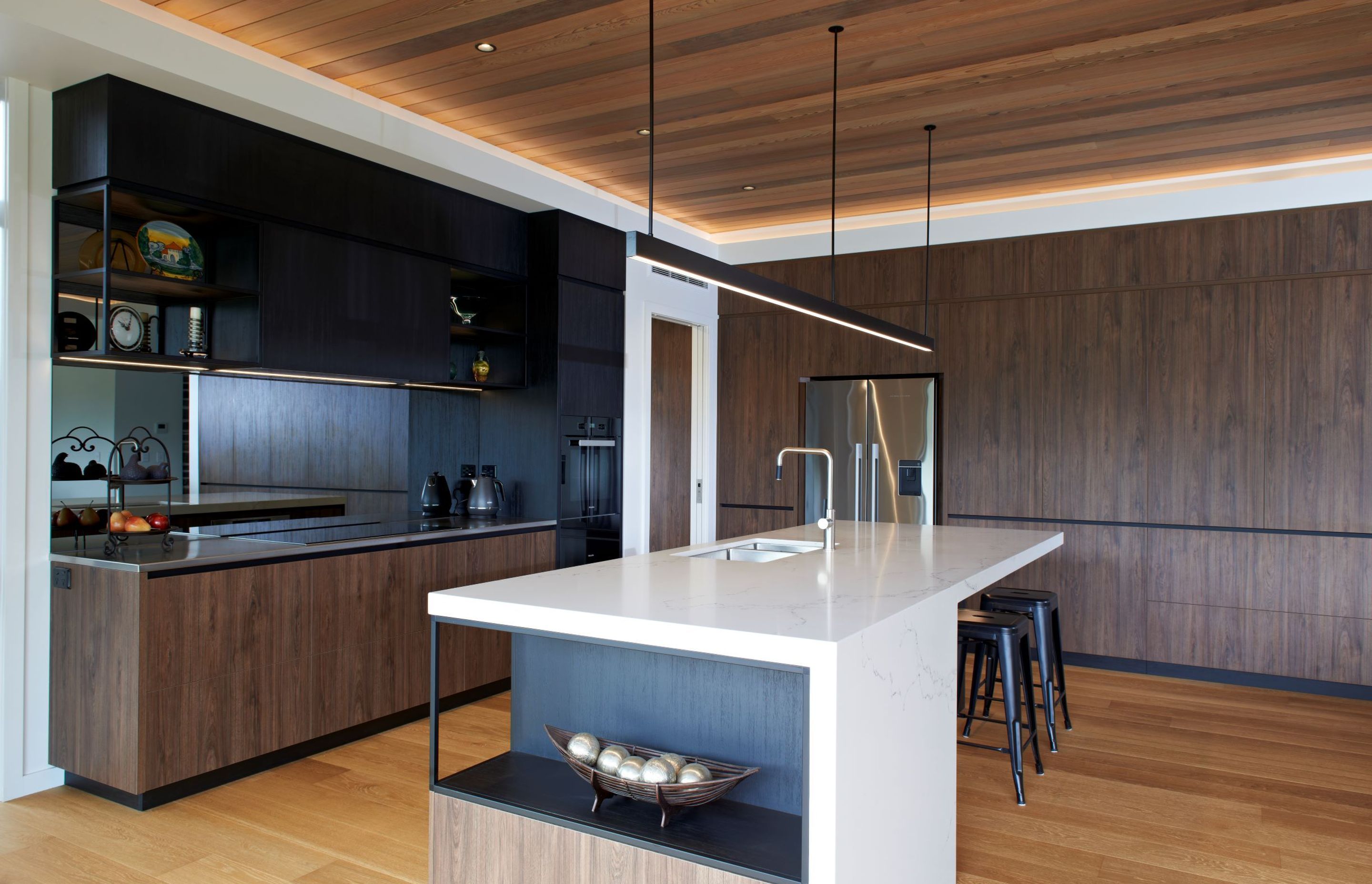 Prime Melamine, Black and Hickory Walnut - Timberland finish. Designed by Paula Waterhouse Design.