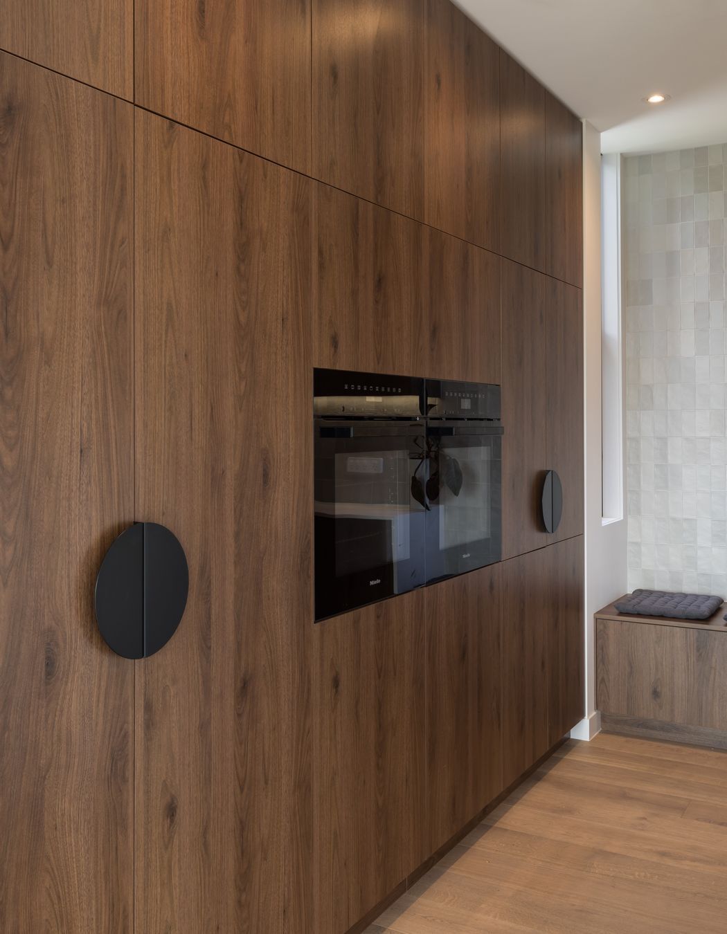 Prime Melamine in Tahoe Walnut and Prime Stone in Golden Bay. Designed by Katie Scott, Sticks+Stones Design.