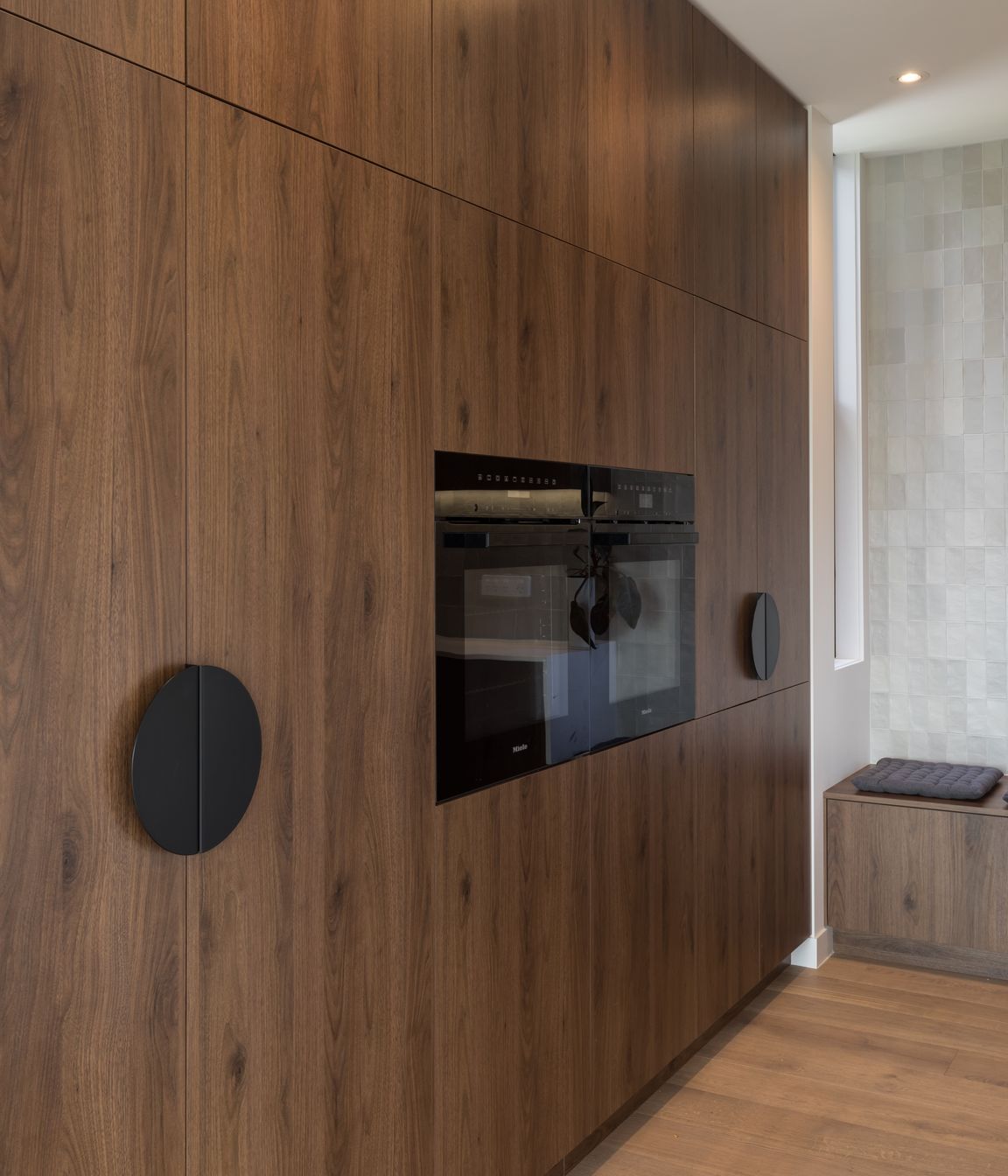 Prime Melamine in Tahoe Walnut and Prime Stone in Golden Bay. Designed by Katie Scott, Sticks+Stones Design.