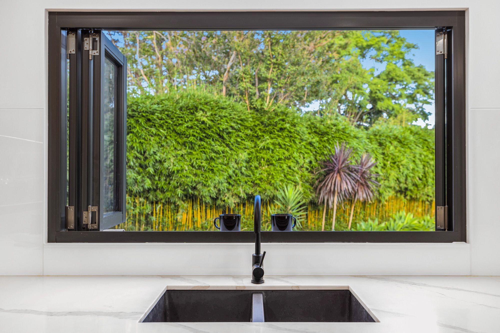 Kitchen: Platinum Quartz Carbon Black 790 Double bowl sink and Platinum Gooseneck tapware.