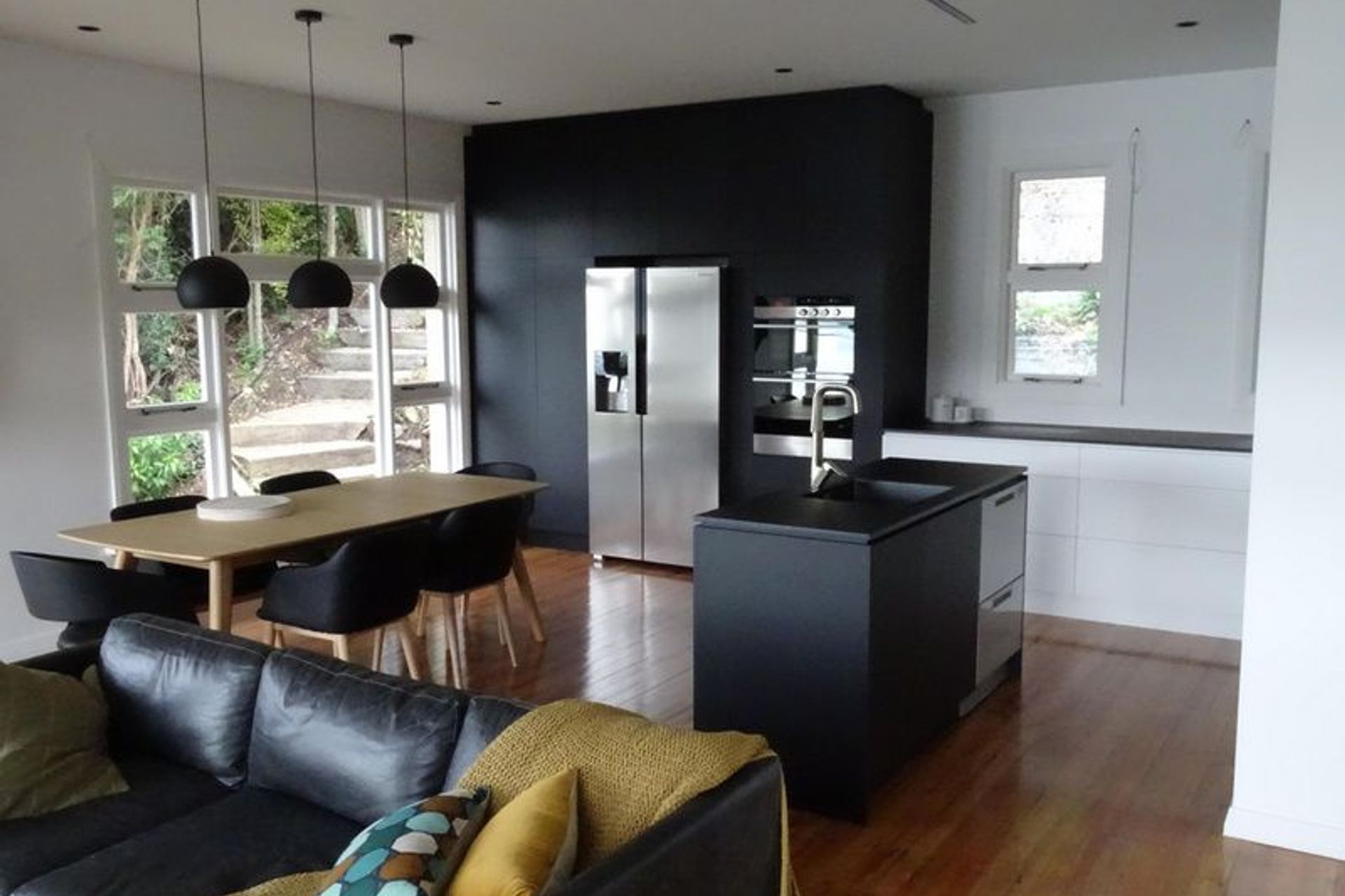 The kitchen from the lounge area works in well with the decor
