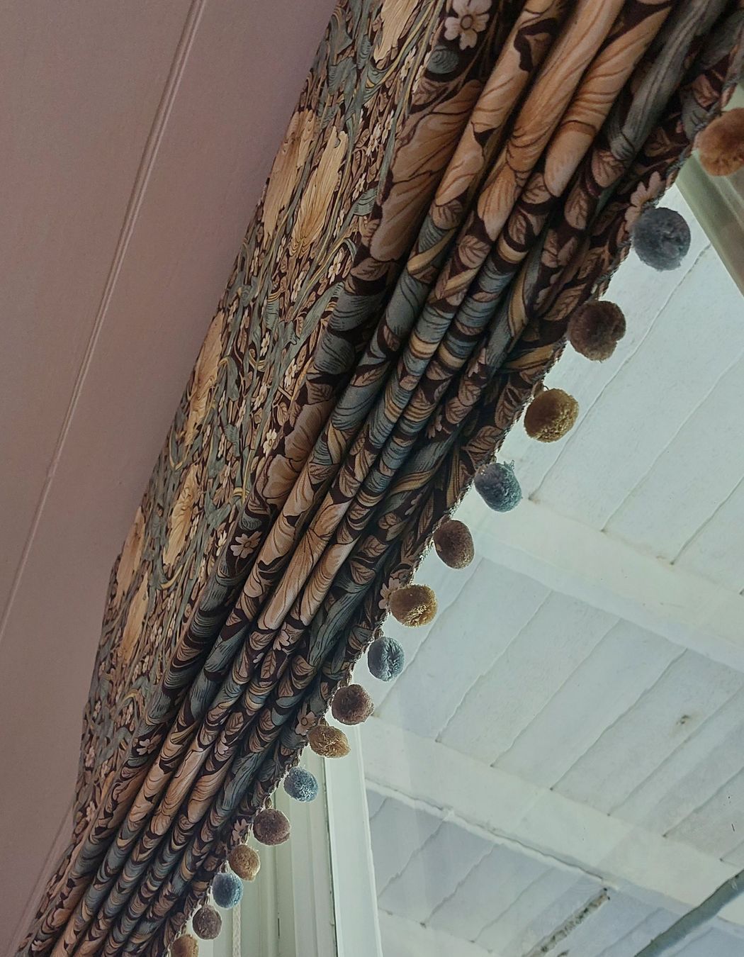 William Morris design Pimpernel with Trimtex bobble fringing