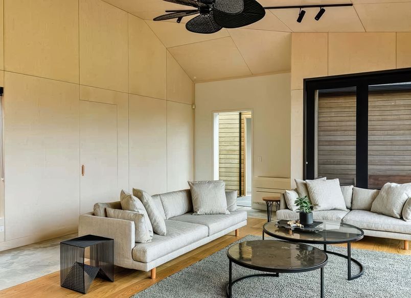 White-washed plywood for bach interior
