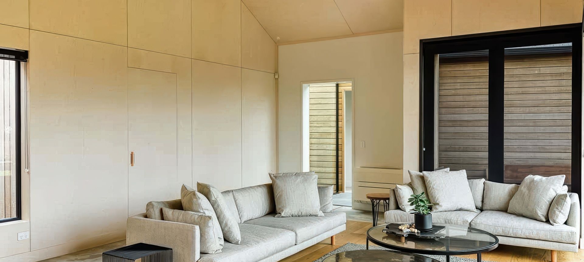 White-washed plywood for bach interior banner