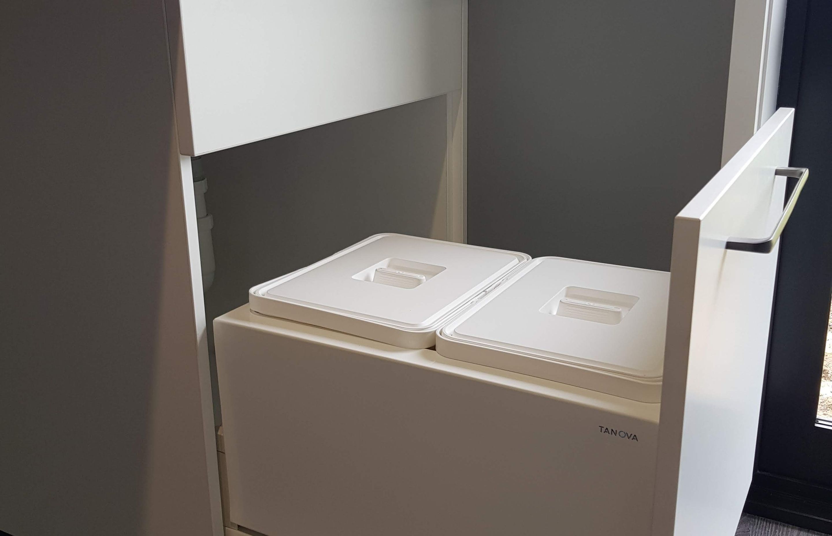Tanova Drawer Frame and Bucket Kitchen Bin Installed in Laundry as a Soak Centre