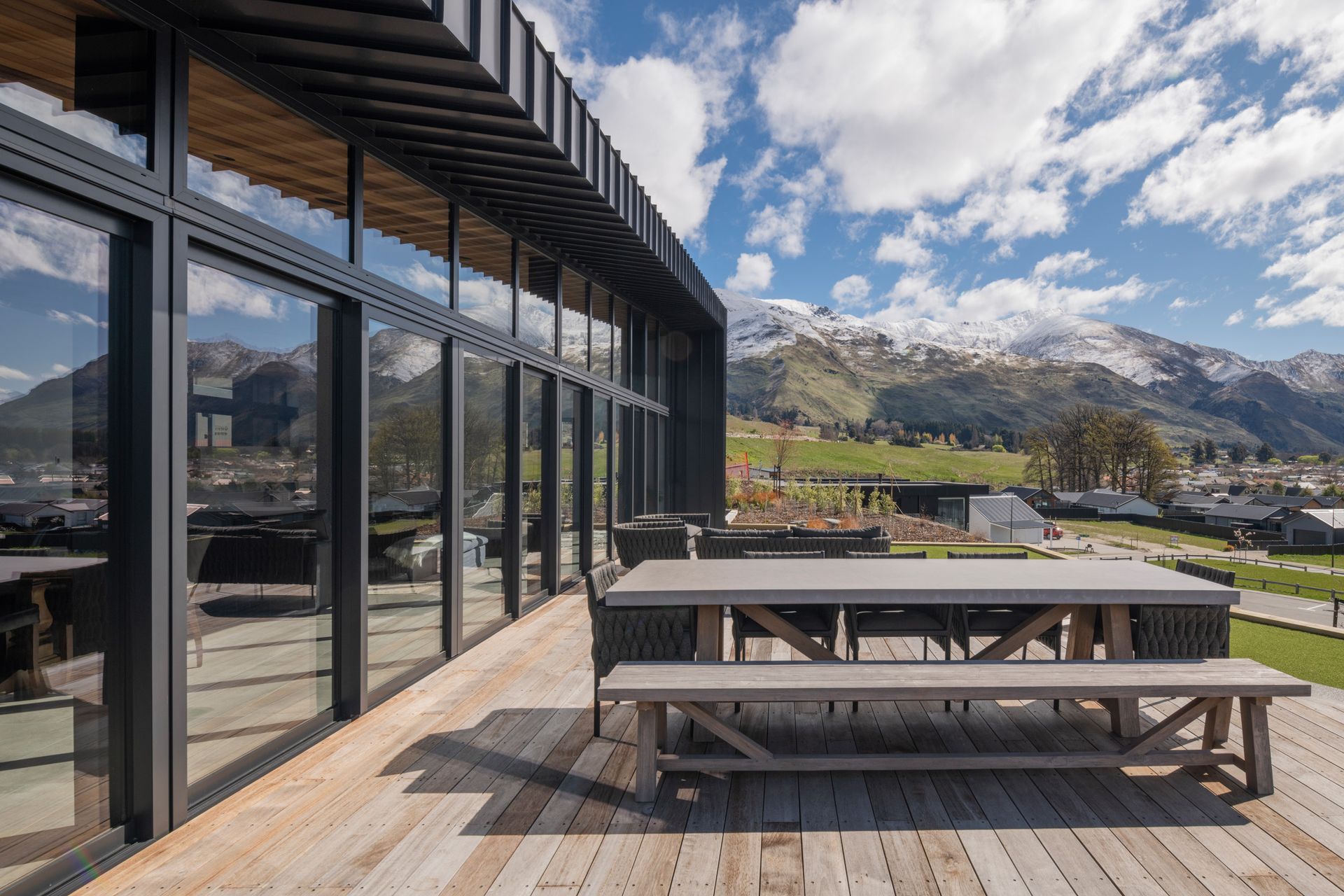 The home enjoys panoramic views of the mountains and Lake Wanaka.