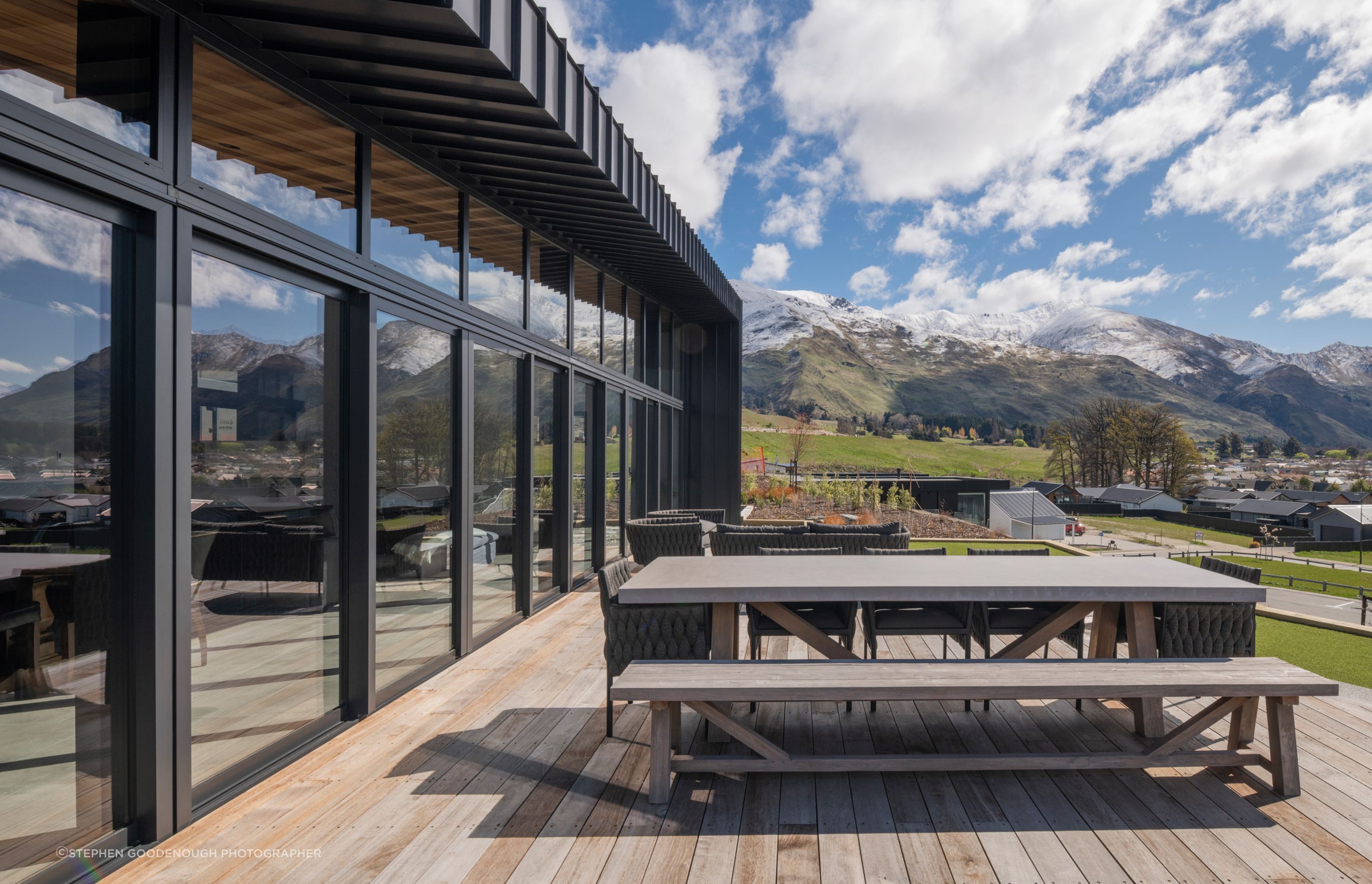 The home enjoys panoramic views of the mountains and Lake Wanaka.