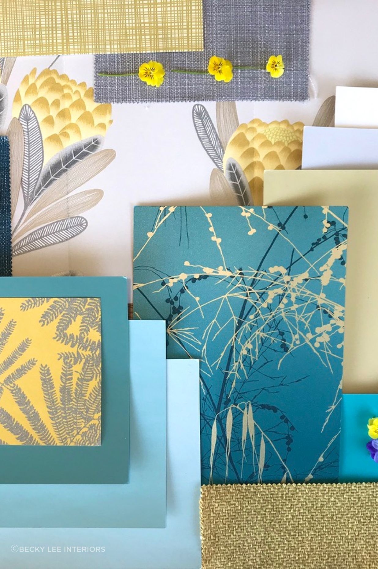 Flat-lay for Trinity Cottage. Fresh cool tones and botanicals are right at home in the sweet turn of the century cottage.