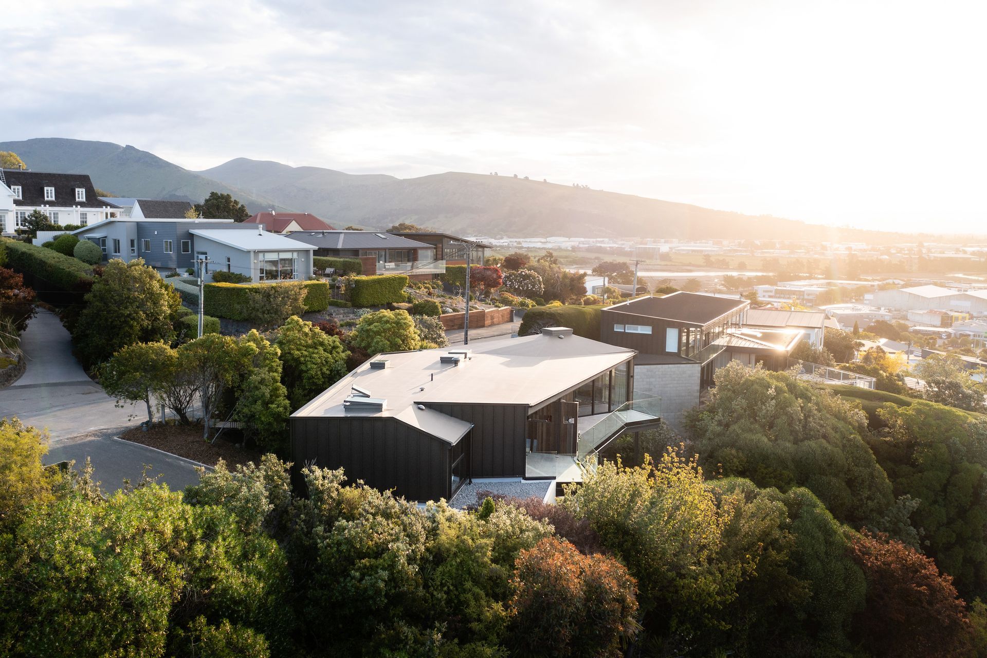 The home is sited near the top of Mt Pleasant, overlooking the northern estuary and Christchurch City.