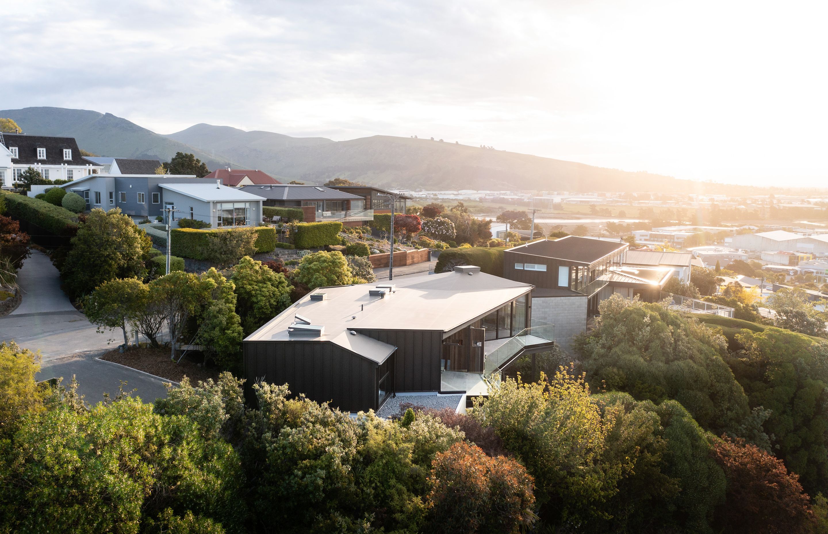 The home is sited near the top of Mt Pleasant, overlooking the northern estuary and Christchurch City.