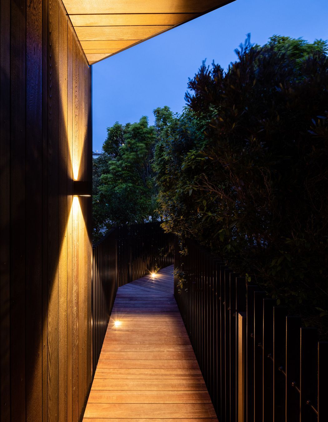 Looking back to the property's entry - the cedar boardwalk creates the start of a journey towards the view.