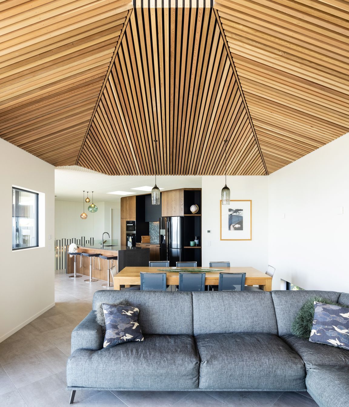 Looking back from the living space to the open-plan kitchen.