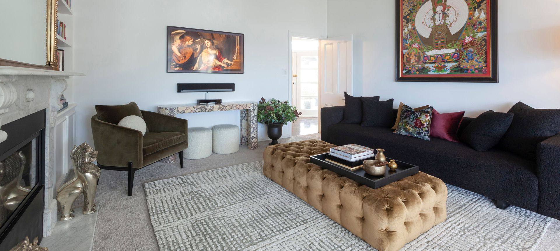 Elegant Simplicity, a spacious living room with a timeless modern design mixing modern and classic furniture.