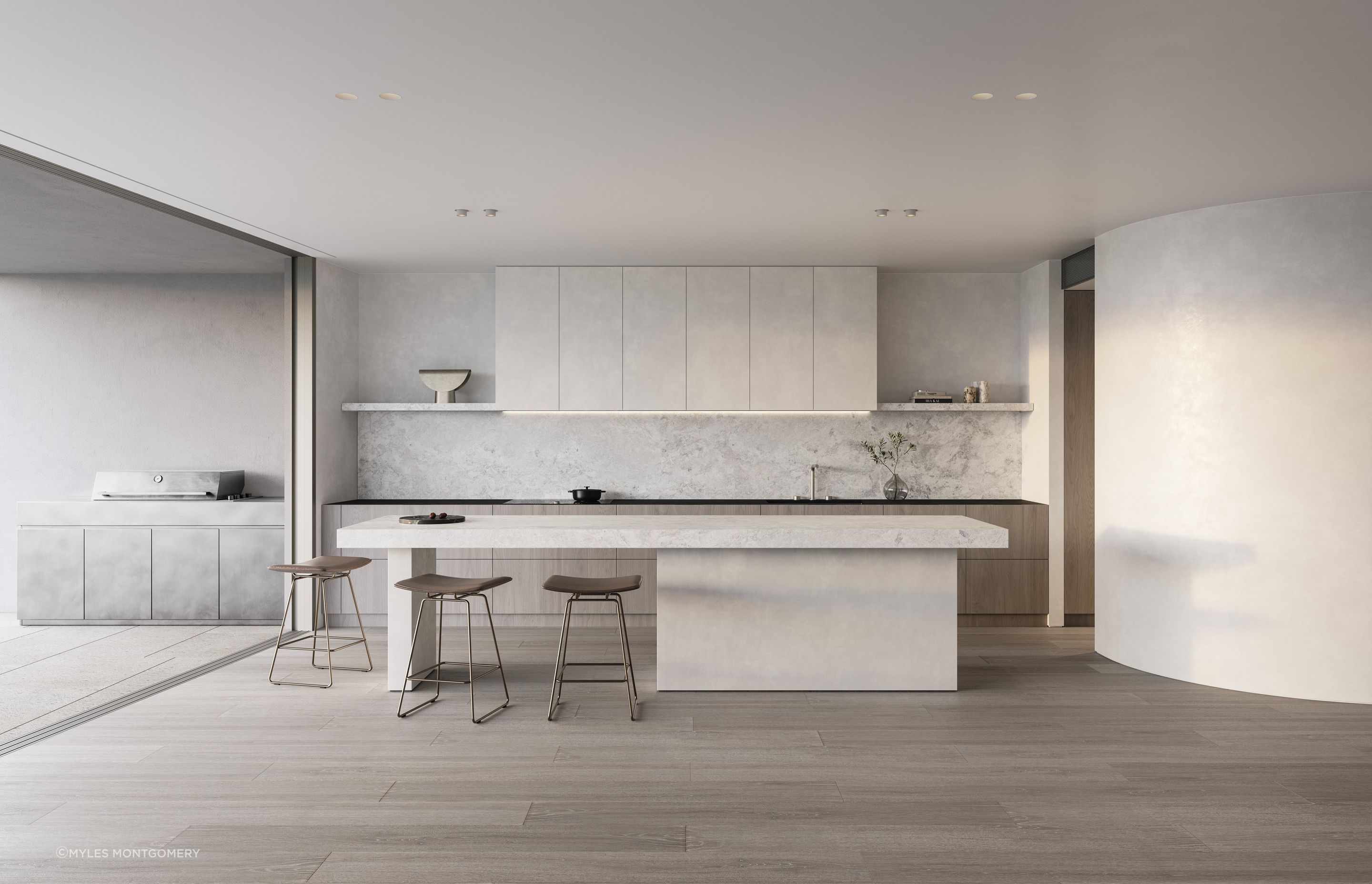 Marble-clad kitchens provide an anchor point for living and entertaining.