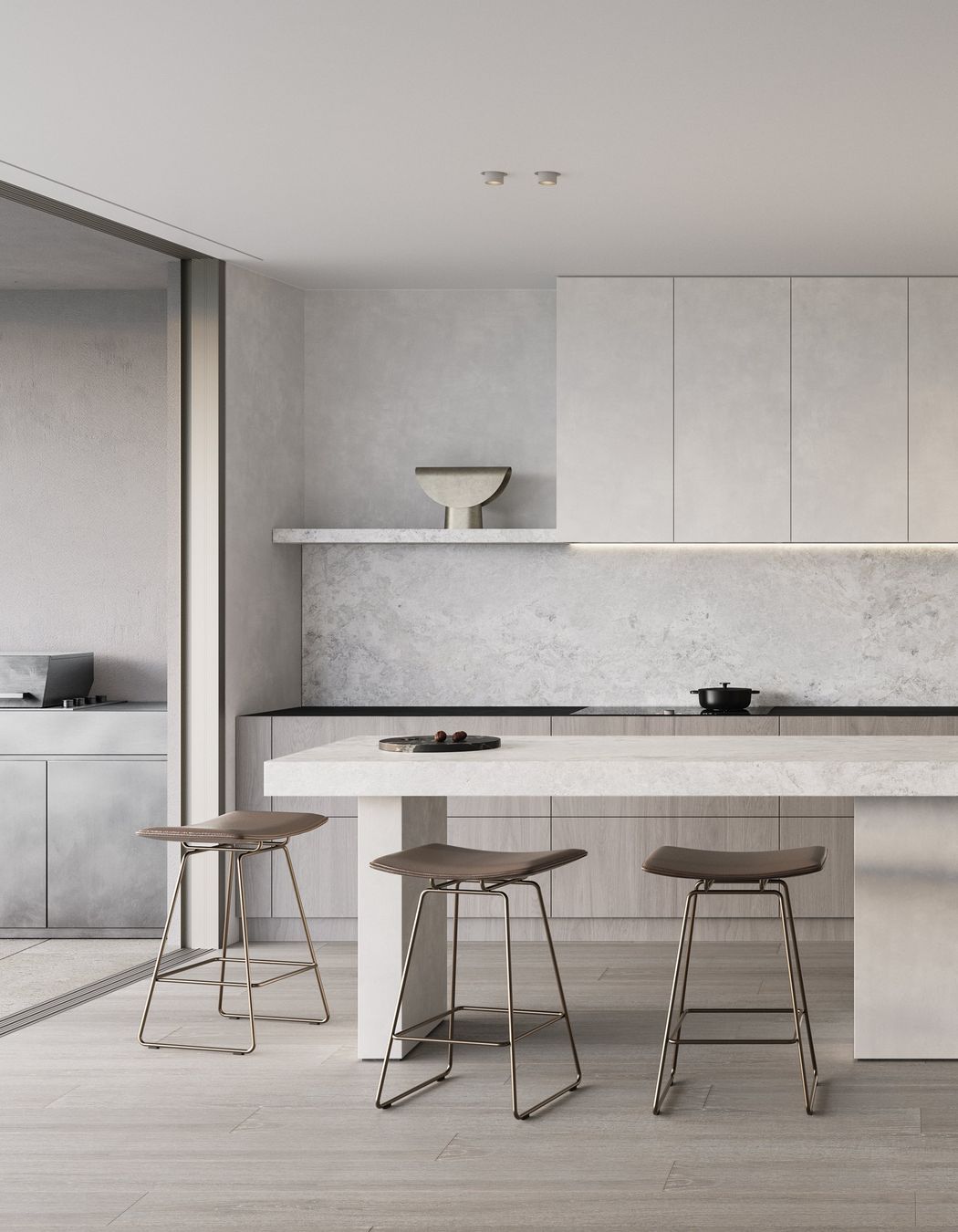 Marble-clad kitchens provide an anchor point for living and entertaining.