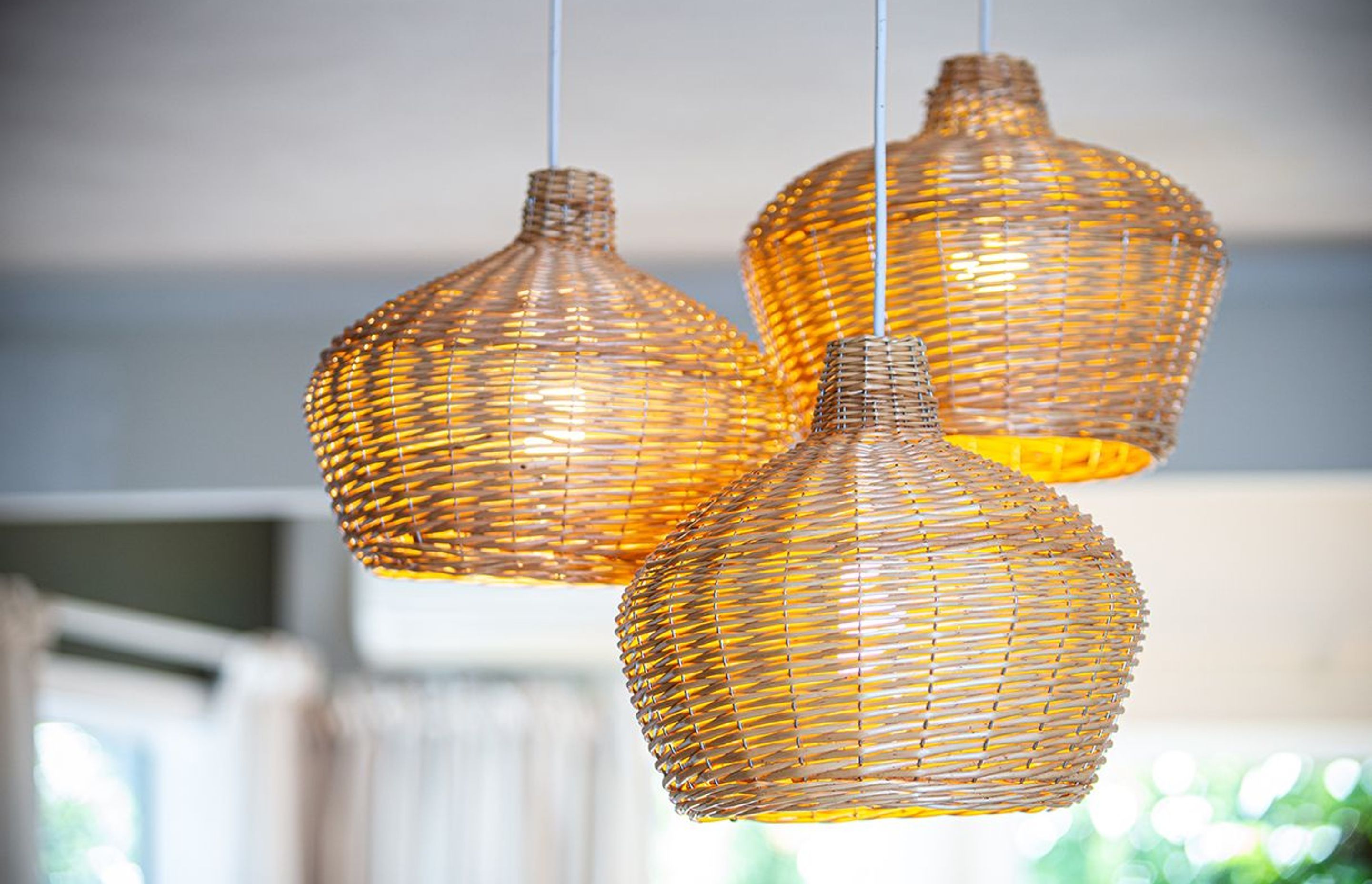 Simple basket-weave light shades and to the crafted feel of this home.