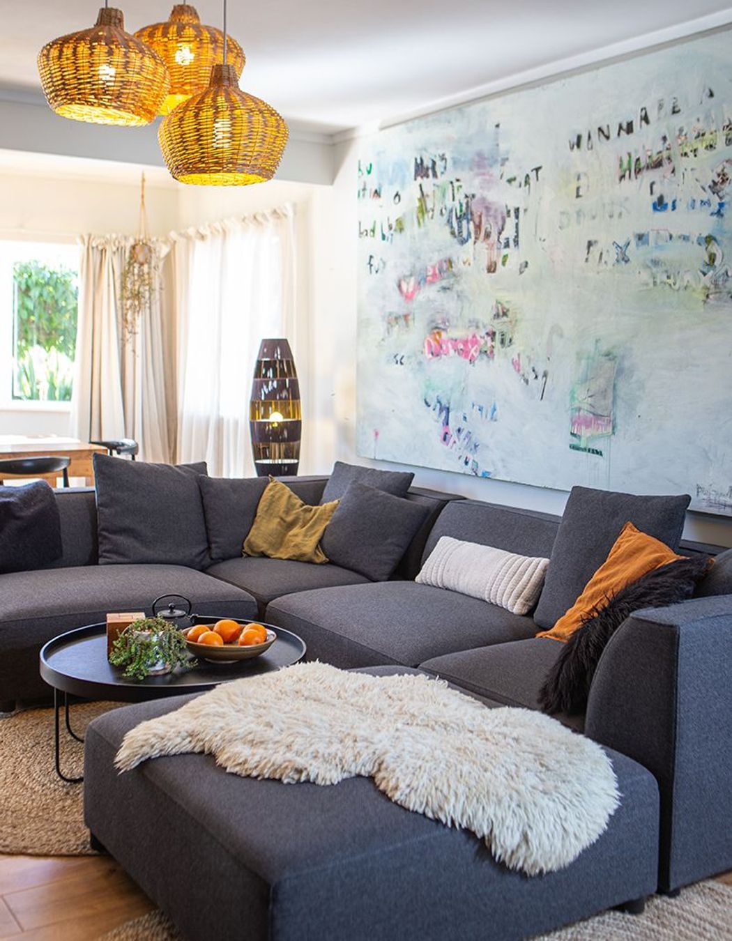 Stunning large artwork was accommodated back into the lounge design.