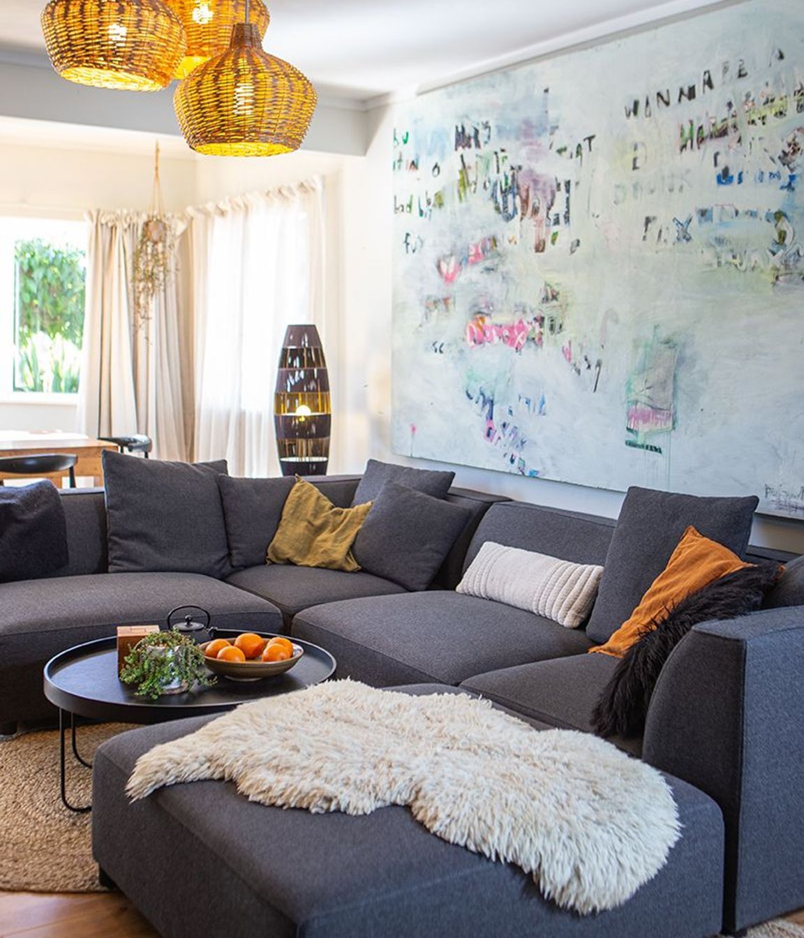 Stunning large artwork was accommodated back into the lounge design.