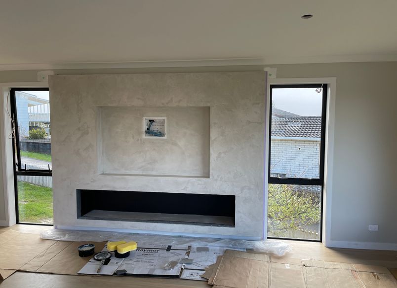 Resistone microcement fireplace