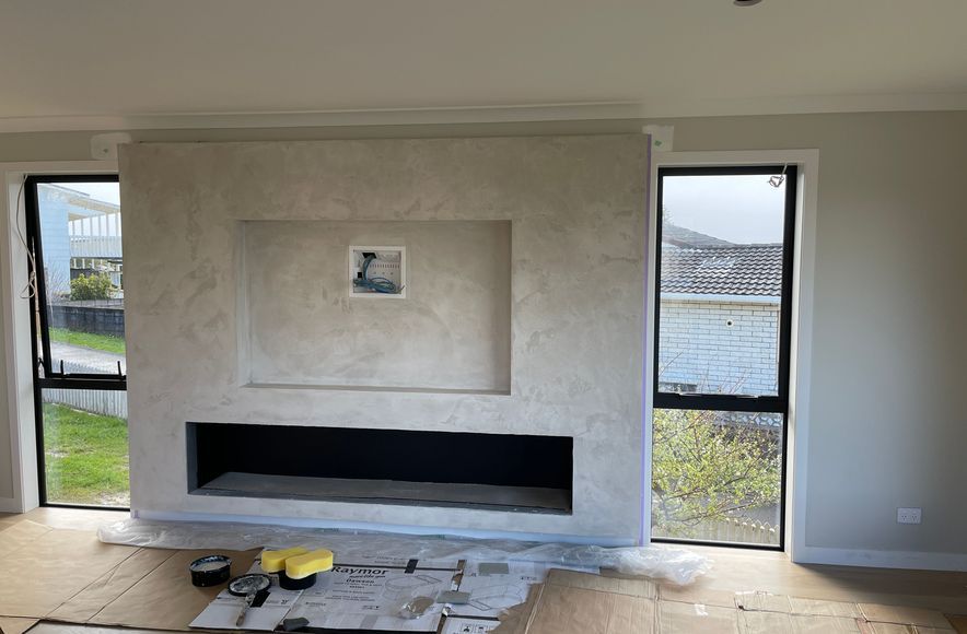Resistone microcement fireplace