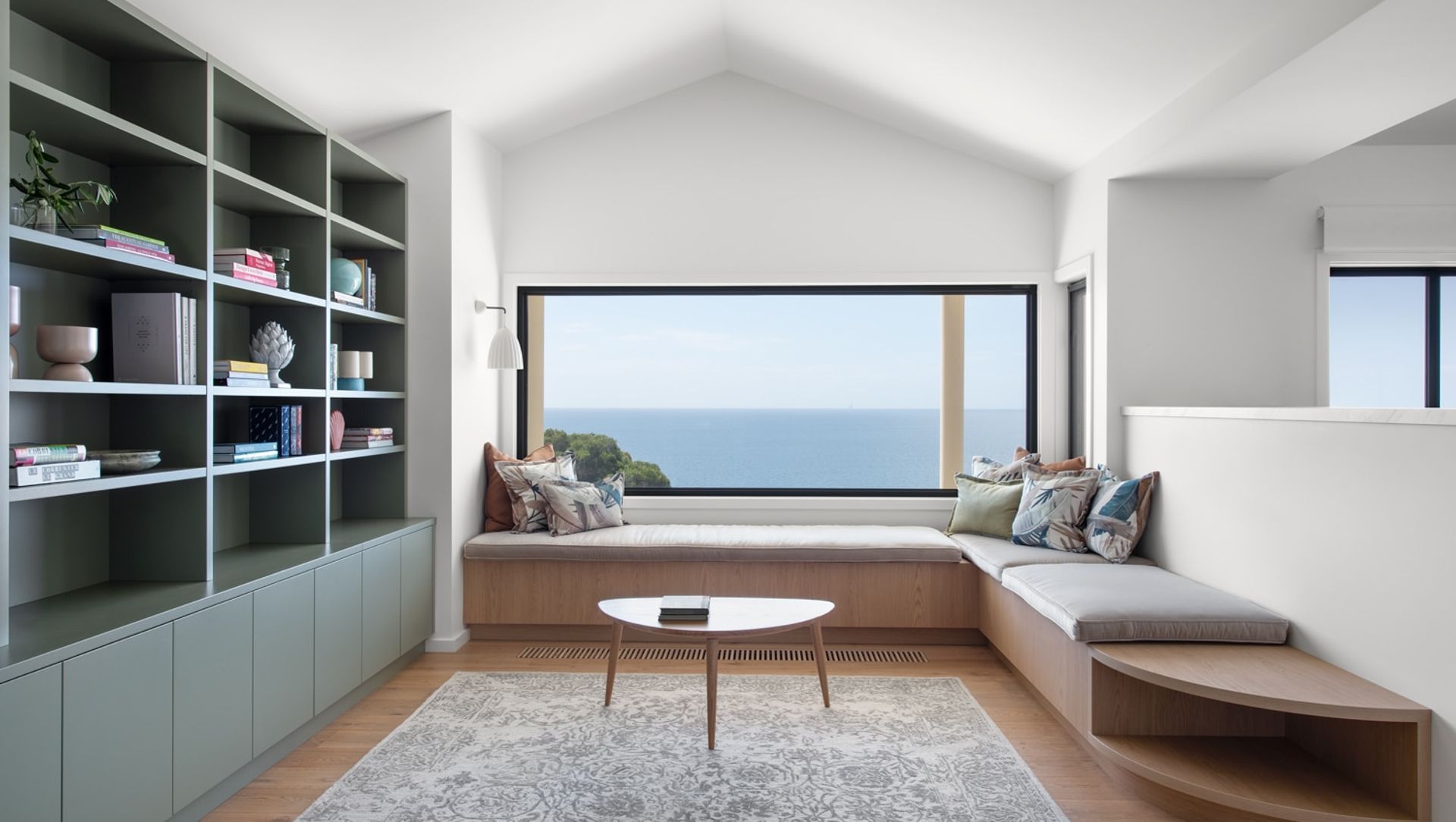 A library and relaxing space for a multi-generational beach house.