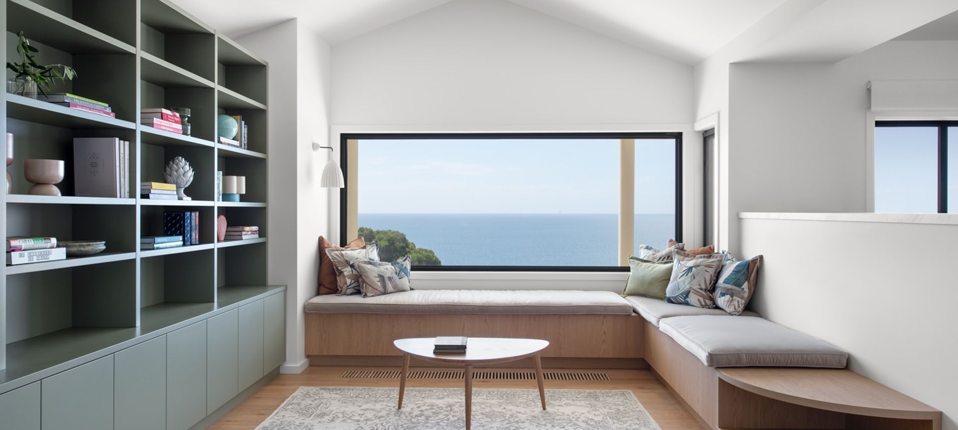 A library and relaxing space for a multi-generational beach house.
