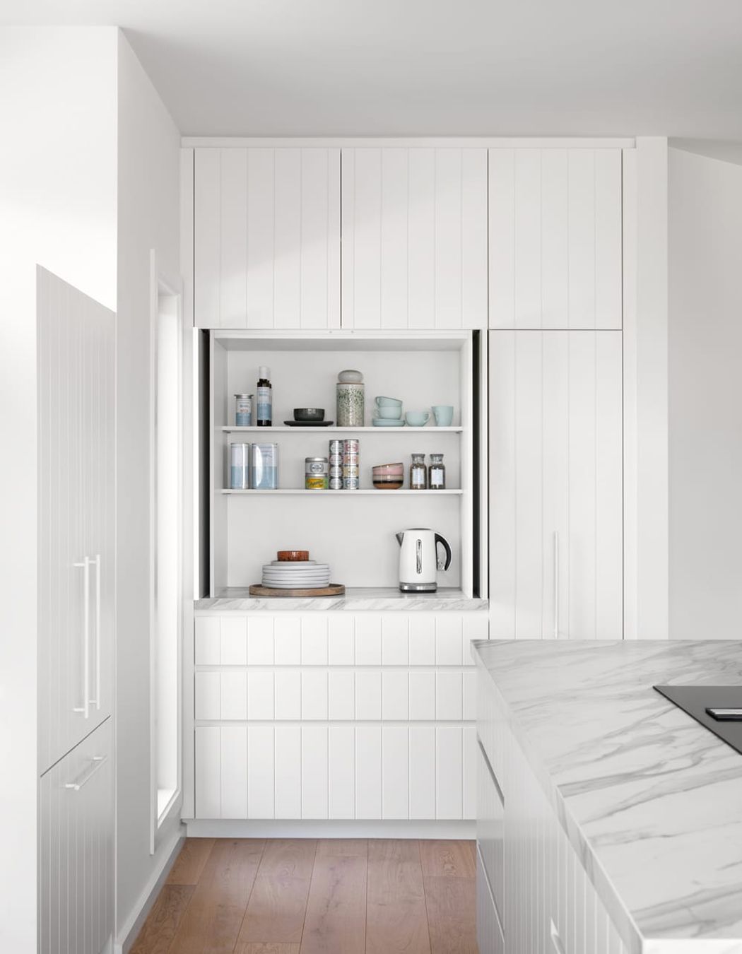 A kitchen breakfast nook for a busy beach house.