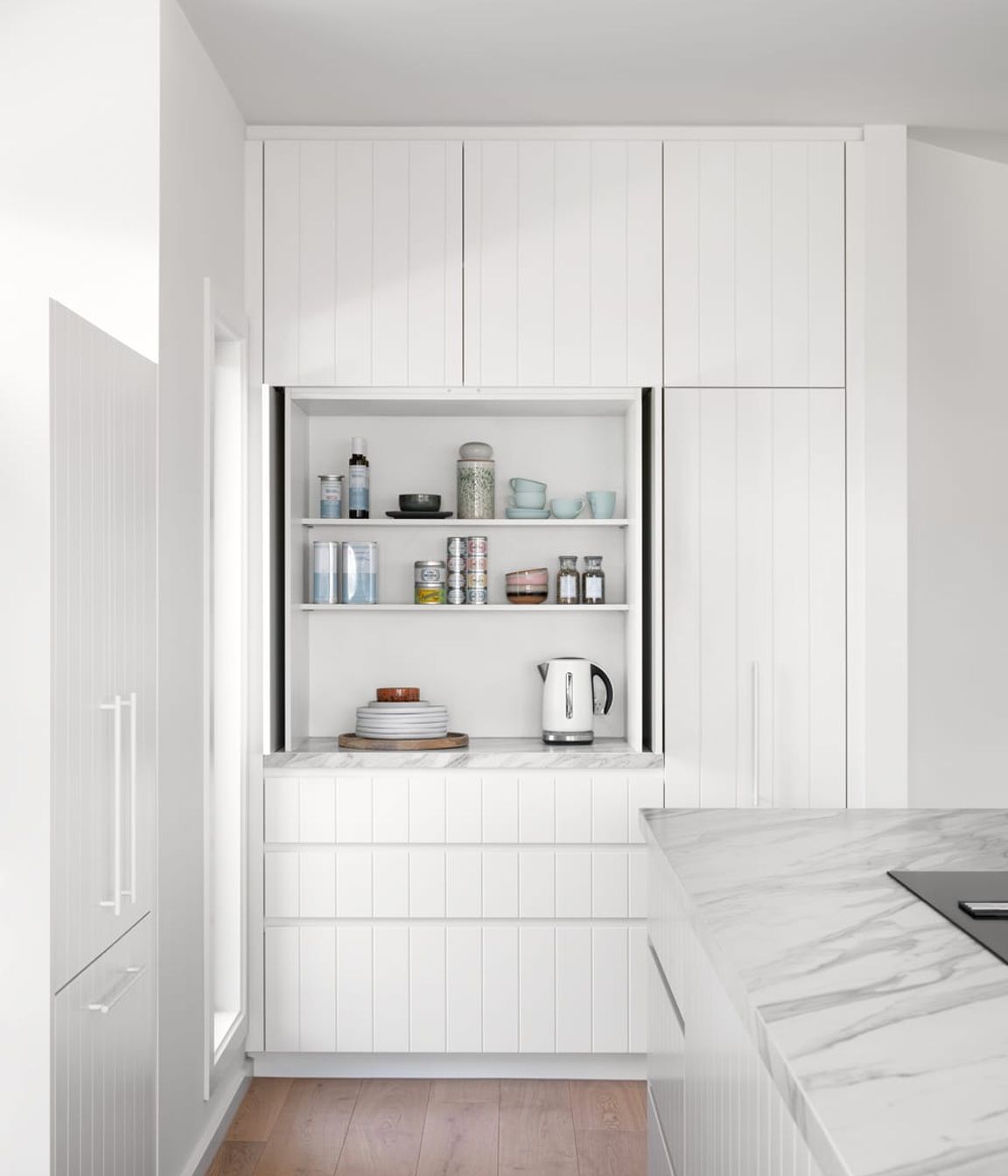 A kitchen breakfast nook for a busy beach house.