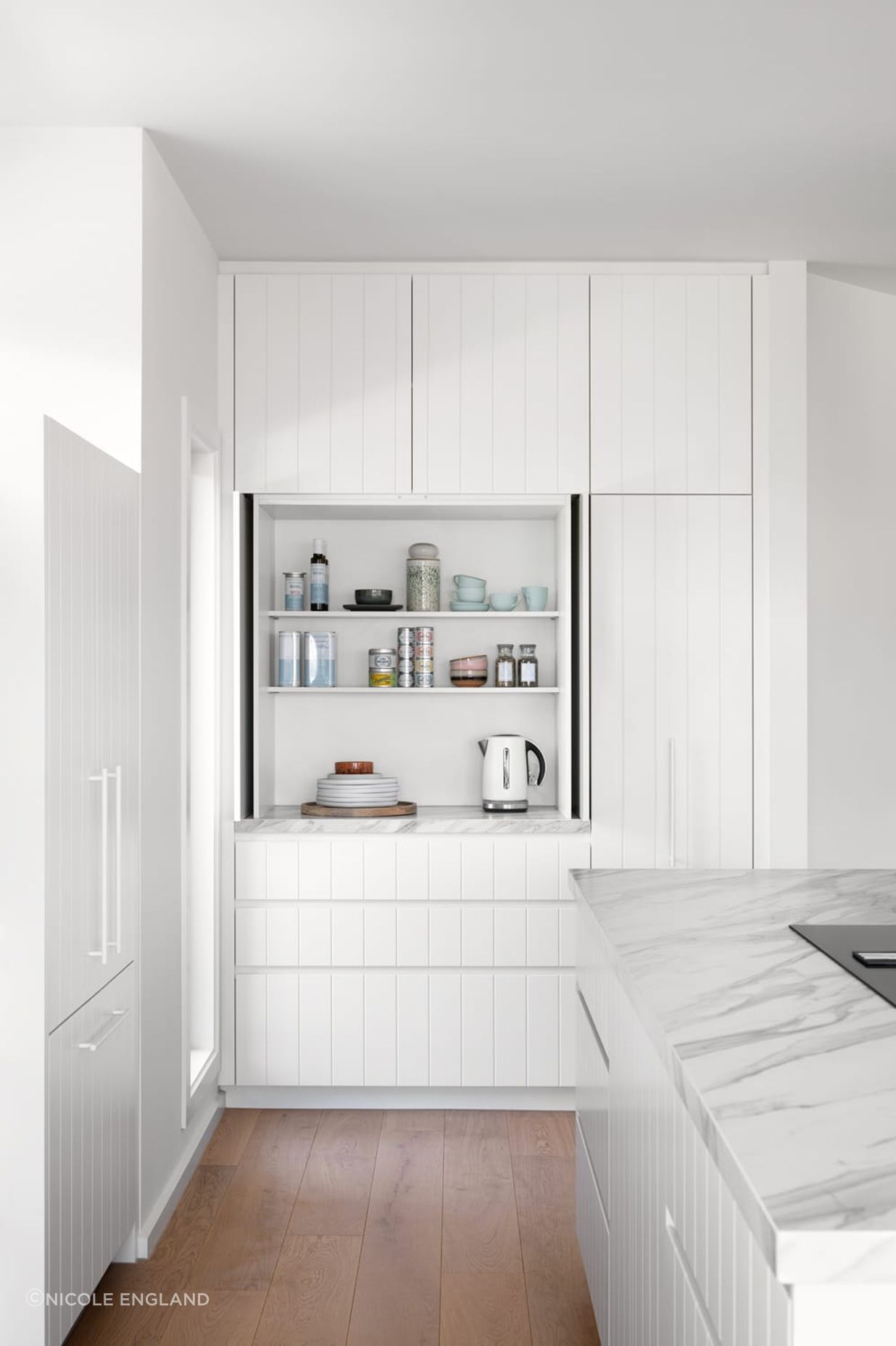 A kitchen breakfast nook for a busy beach house.