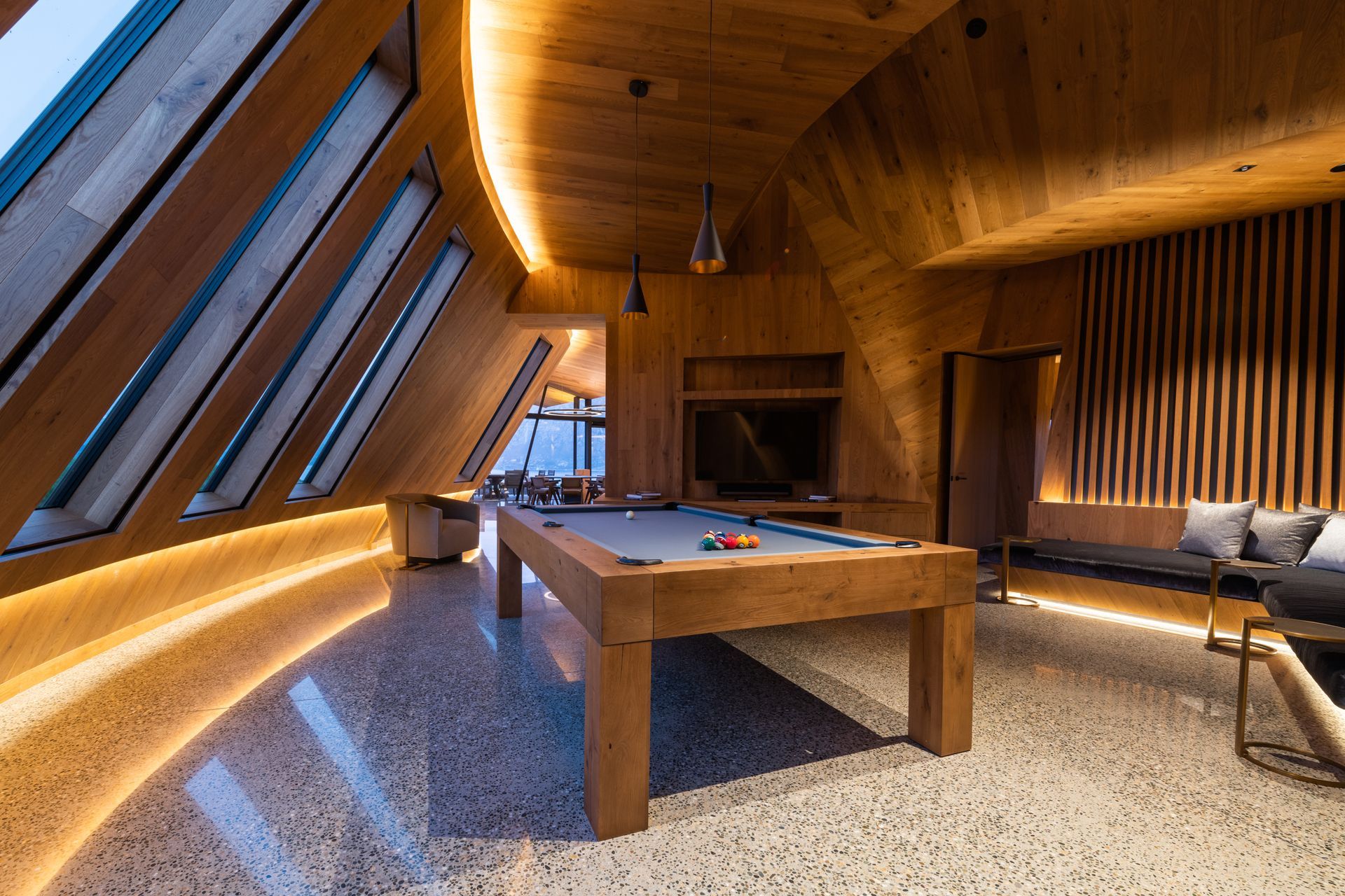 The games room is part of the lodge's entertainment amenities.