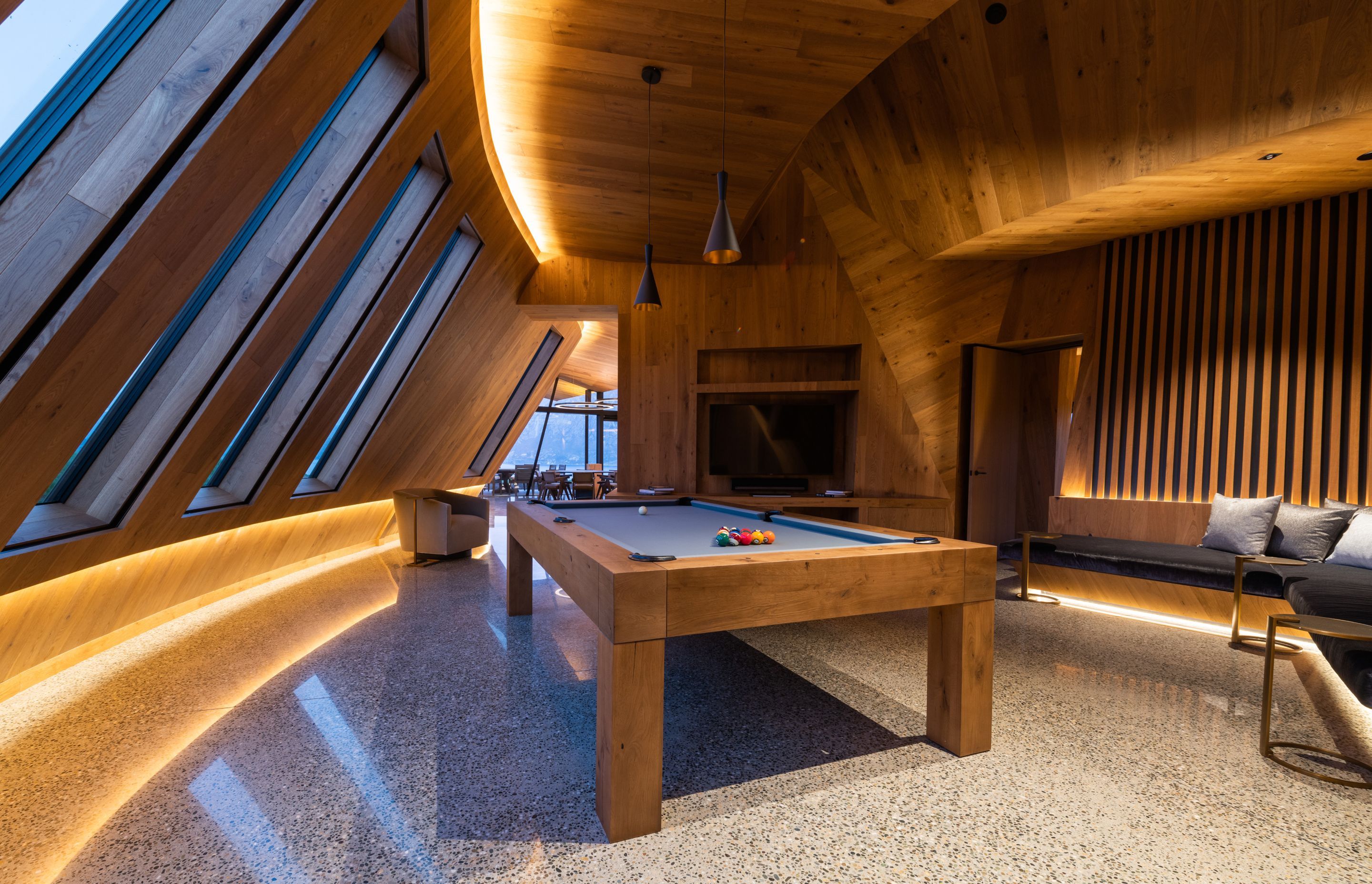 The games room is part of the lodge's entertainment amenities.