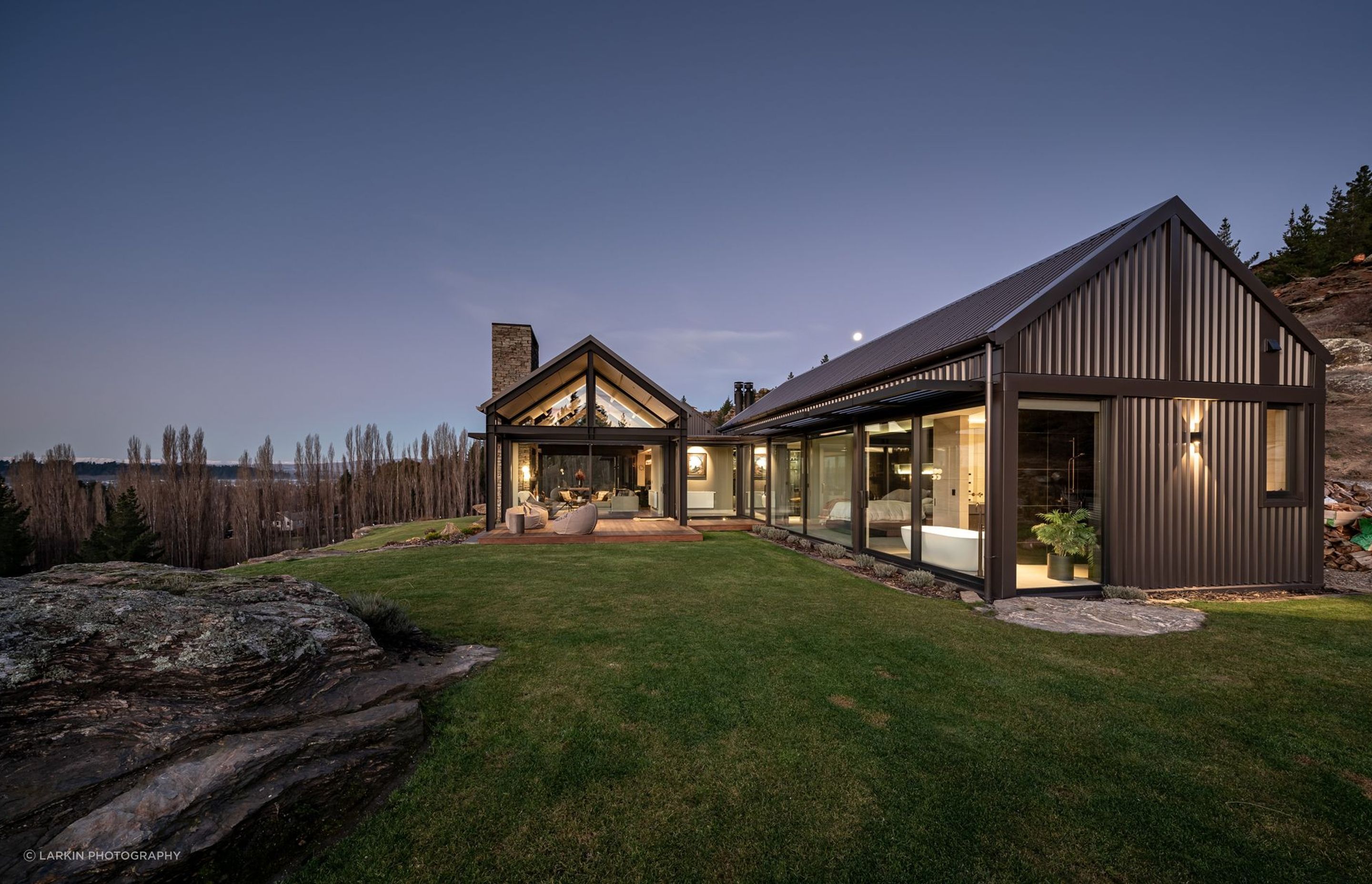 The three gable forms feature large expanses of glazing so that each space takes in the view.