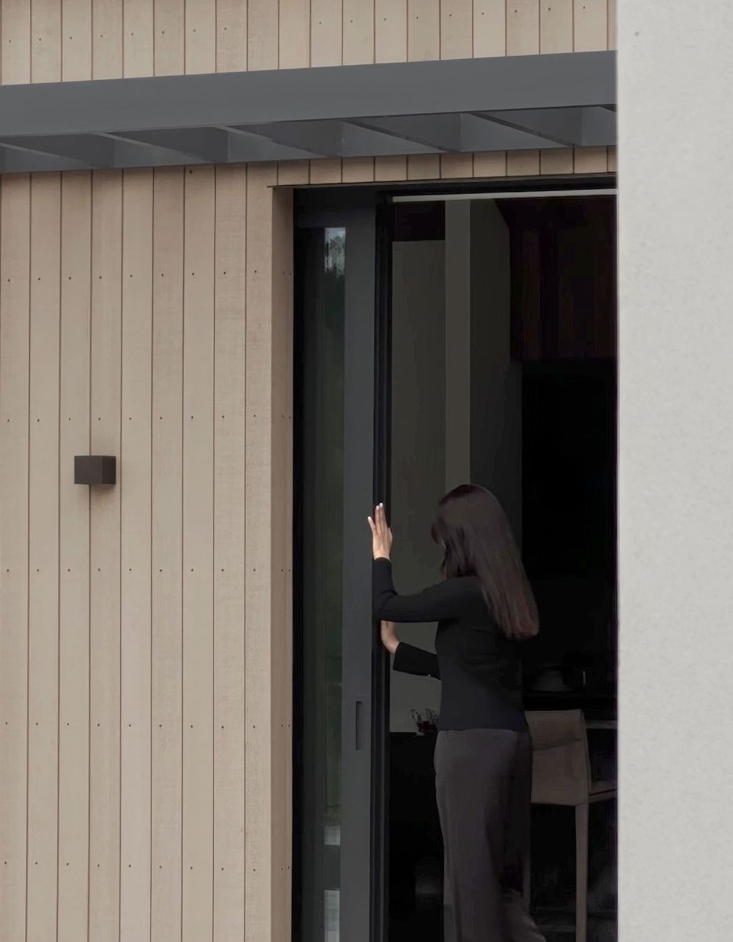 Sliding doors open to the outdoors