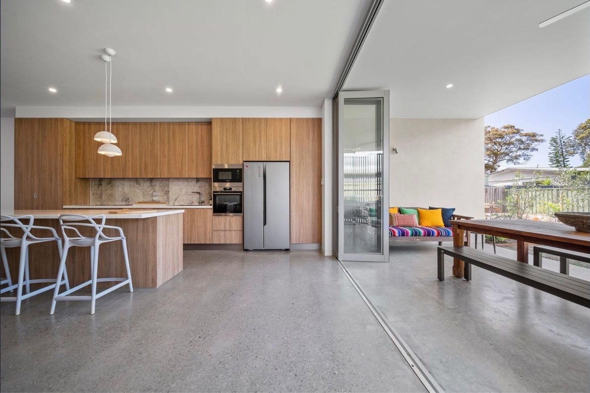 Concrete floors are insulated to allow for heat store in winter