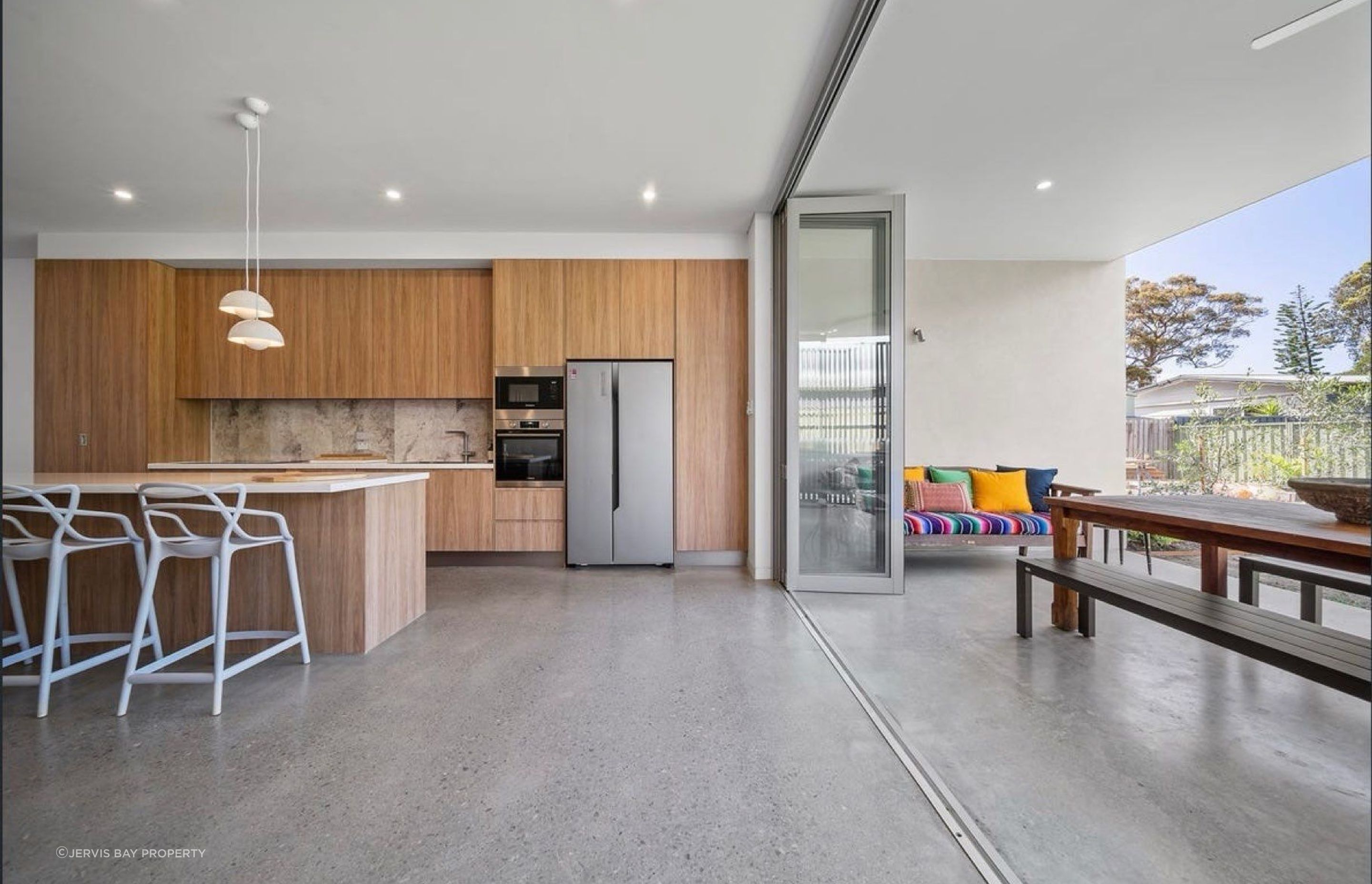 Concrete floors are insulated to allow for heat store in winter